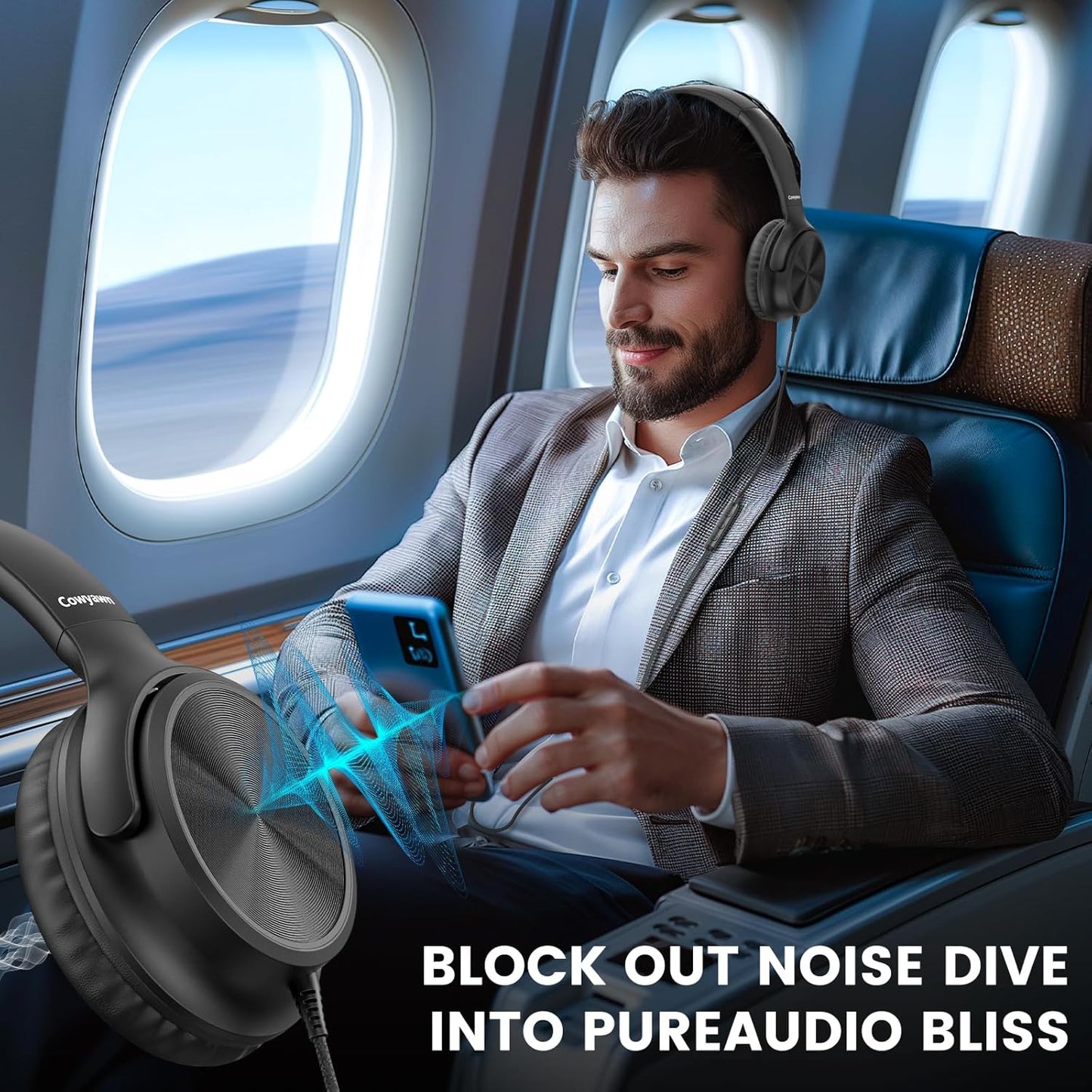 15/16/17, Cowyawn USB C Headphones Wired, Over Ear USB C Wired Headphones with Microphone, Volume Control, HD Stereo