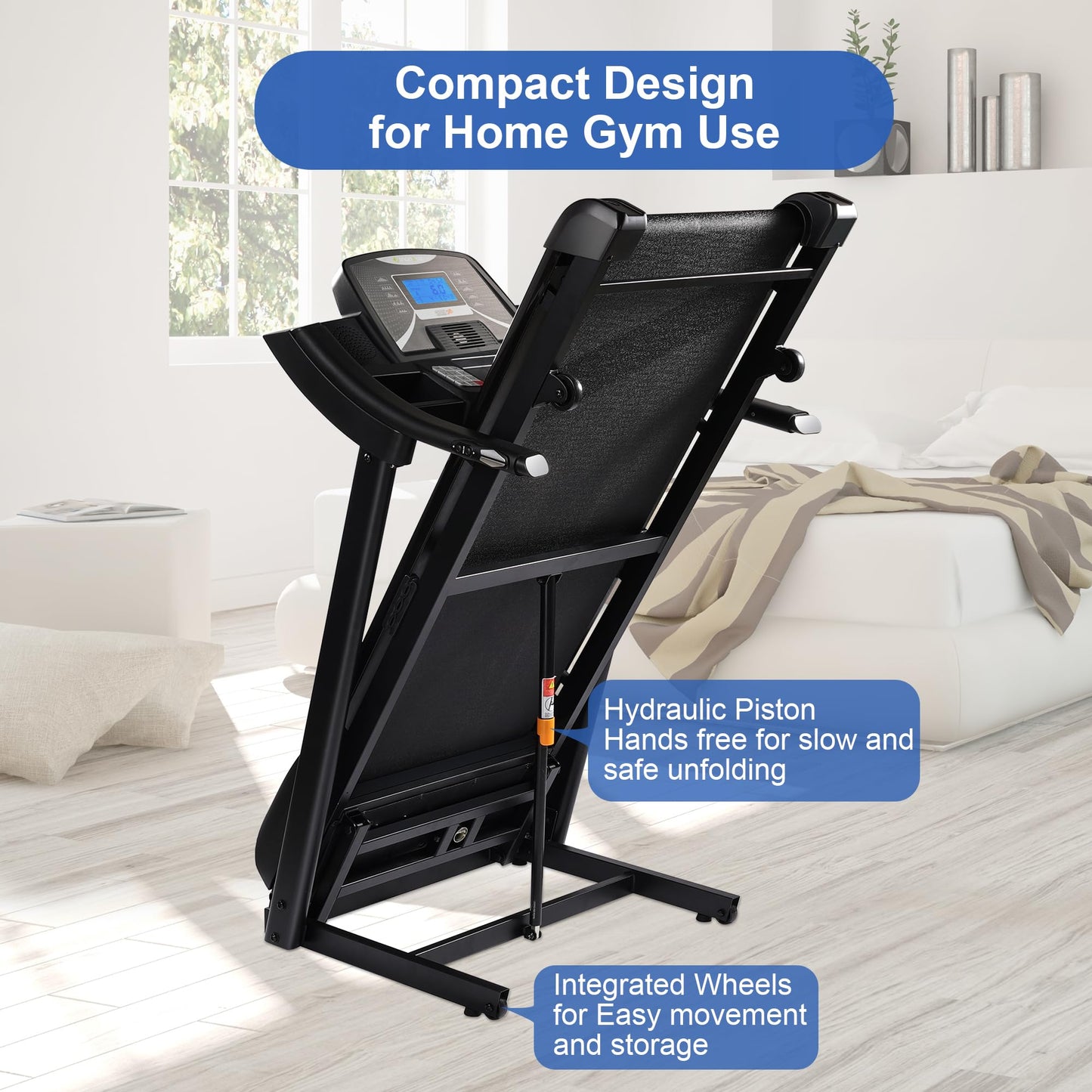 ZRNONAOZ Treadmills for Home, Treadmill with 0-15% Auto Incline, 20" Wide Running Machine with Bluetooth Speaker & Pulse Monitor, 4.0HP Folding Electric Treadmil, 350 LBS Weight Capacity