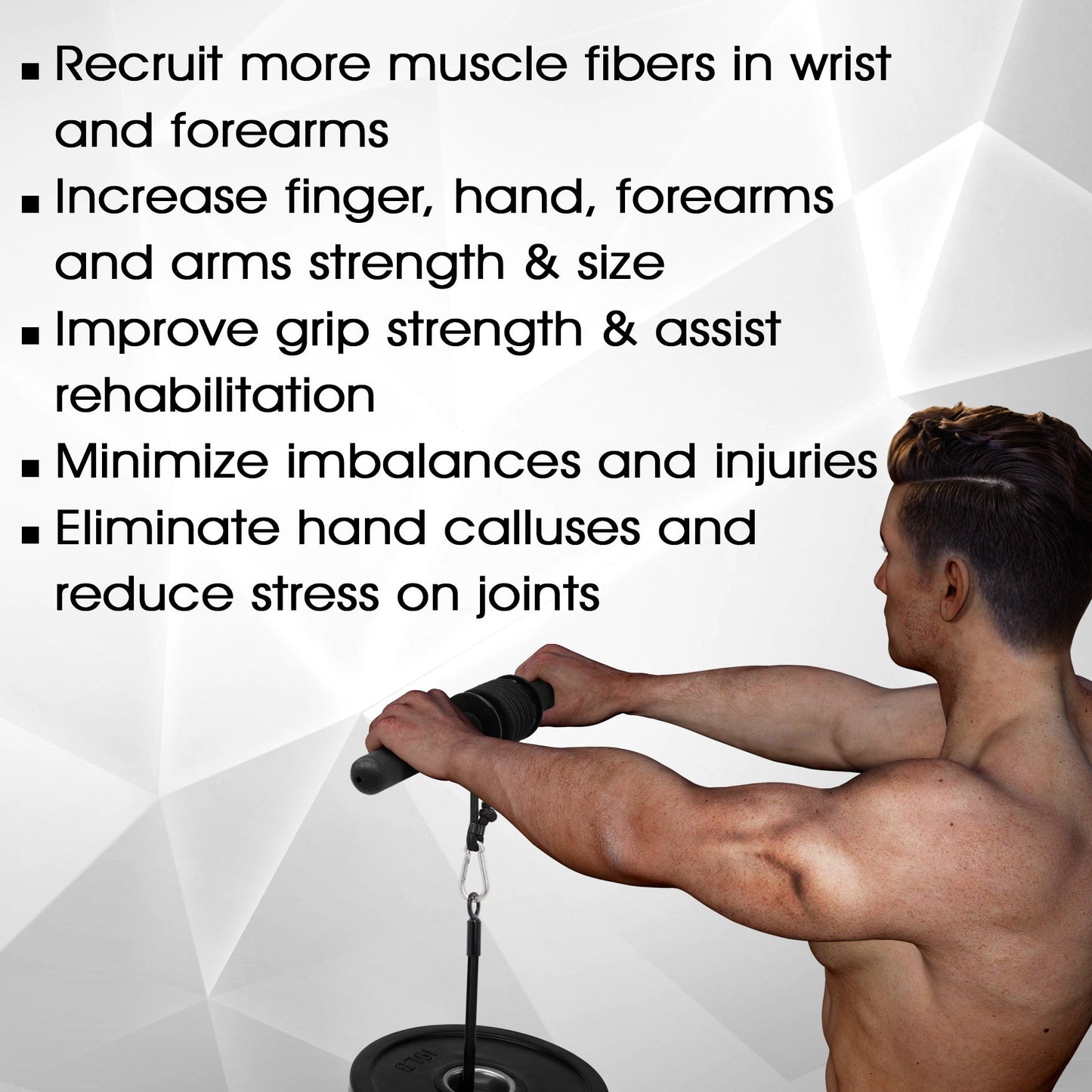 Yes4All Wrist and Forearm Blaster, Wrist & Forearm Roller with Soft Foam Grip Handles for Training, Workout - Fit 1-inch Standard & 2-inch Olympic Weight Plates (Black)
