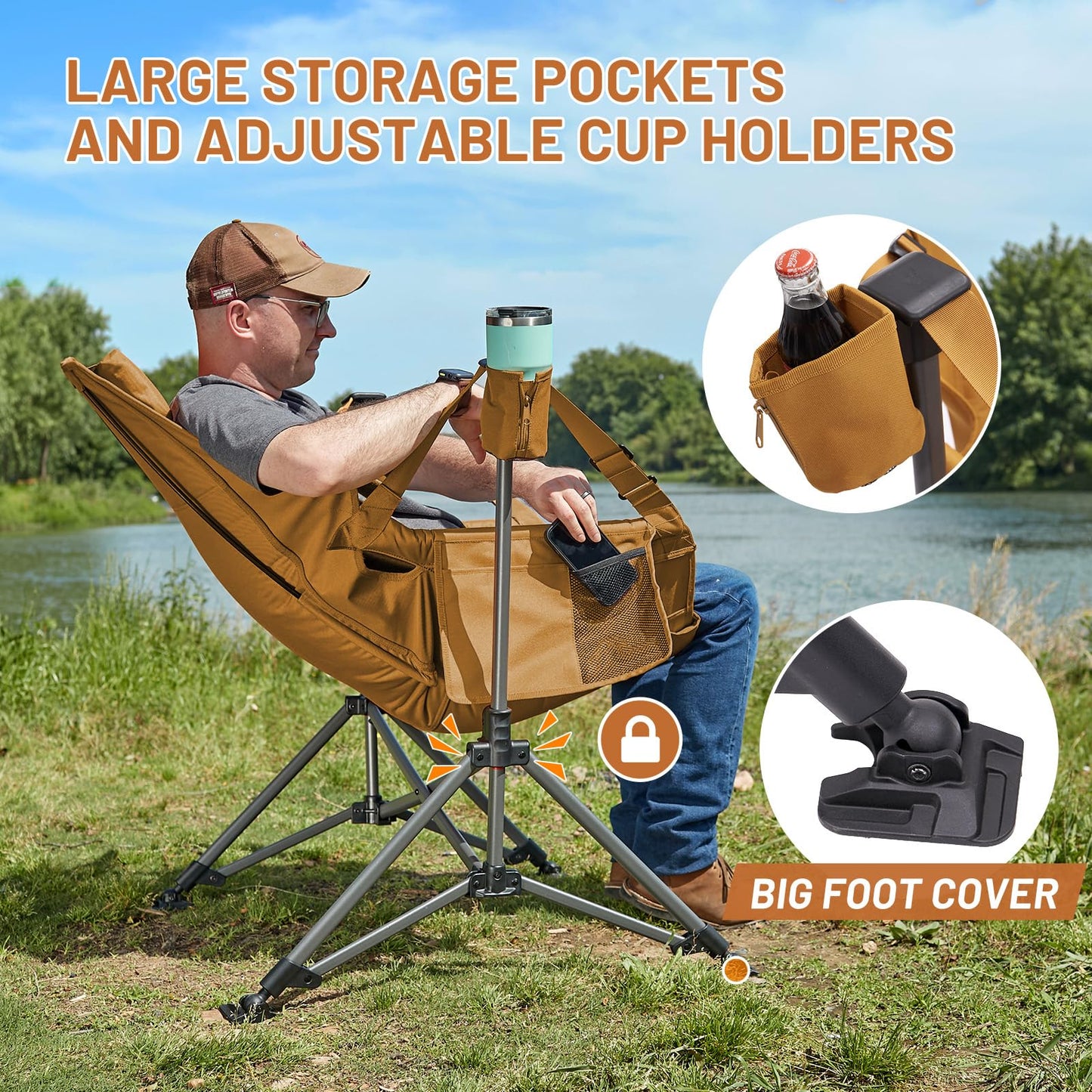 TIMBER RIDGE Hammock Camping Chair, Oversized Swinging Hammock Chair with Adjustable Back and Seat for Outdoor Lawn, Sports, Supports 400lbs, Orange