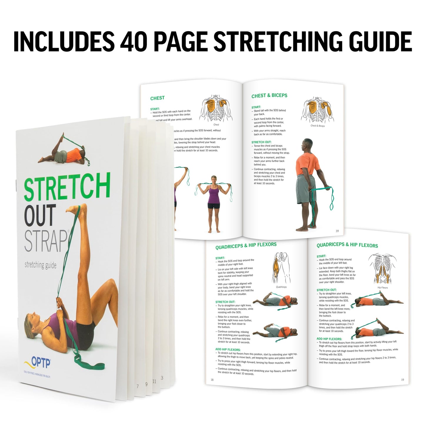 OPTP The Original Stretch Out Strap XL with Exercise Book, USA Made Stretch Out Straps for Physical Therapy, Yoga Stretching Strap or Knee Therapy Strap - Ten Loops, 7'5" Strap
