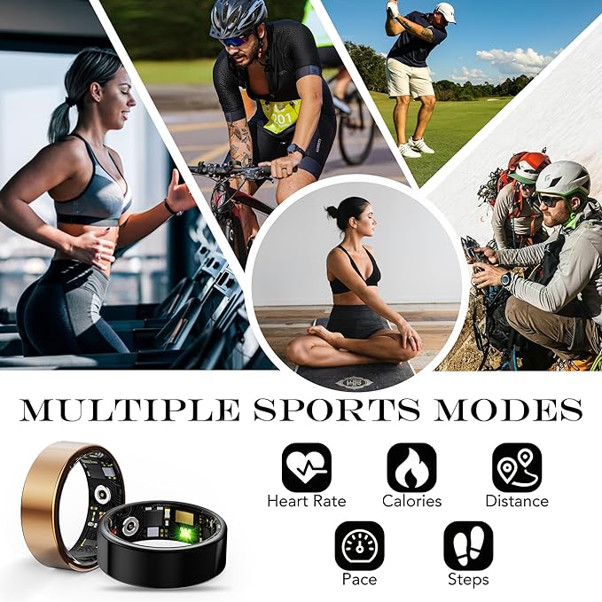 Smart Health Ring for Women Men Fitness Tracker with Heart Rate, Blood Oxygen, Blood Pressure, Sleep Monitoring, Step Counting, IP68 Waterproof for iOS and Android, No APP Fee, Gold 11