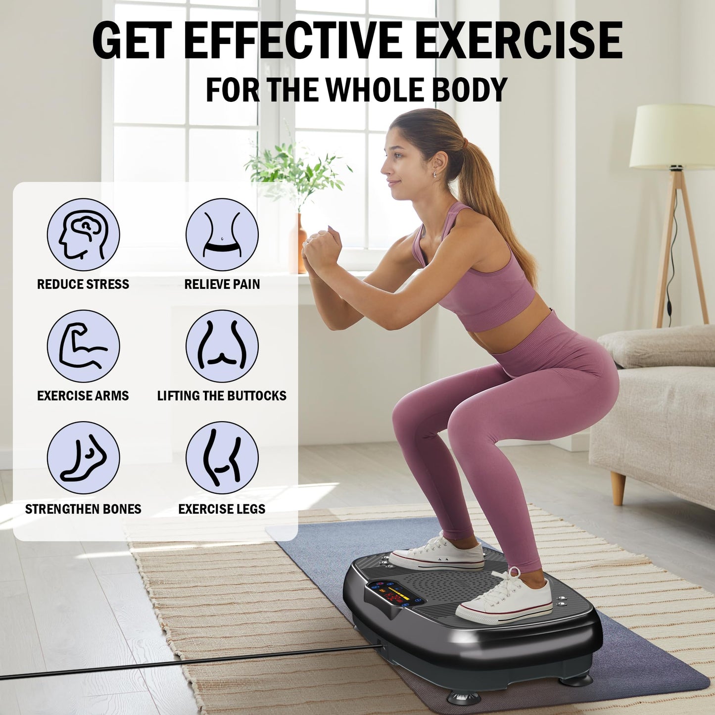 Vibration Plate Exercise Machine Home Fitness Vibrate Stand Shake Board 330 Lbs Capacity Whole Body Workout Shake Board Sport Gym with Fitness Loops & Resistance Bands Weight Loss Gifts for Women Men