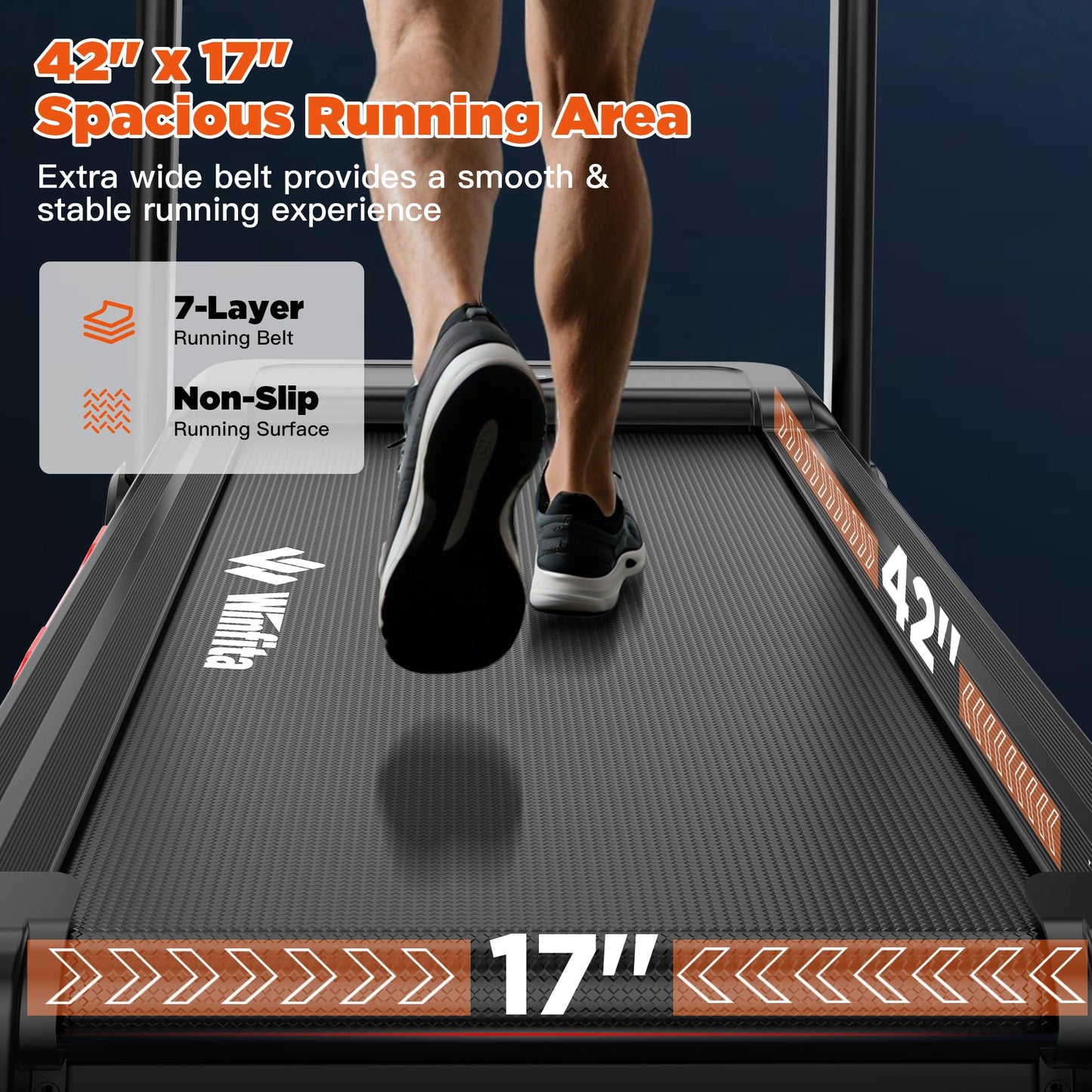 Winfita 3.5HP Folding Treadmills for Home with Incline, 300 lbs Capacity, 8.0 MPH Speed, 17'' Wide Belt, App, 64 Programs, Pause Function, BMI Detector for Home Use