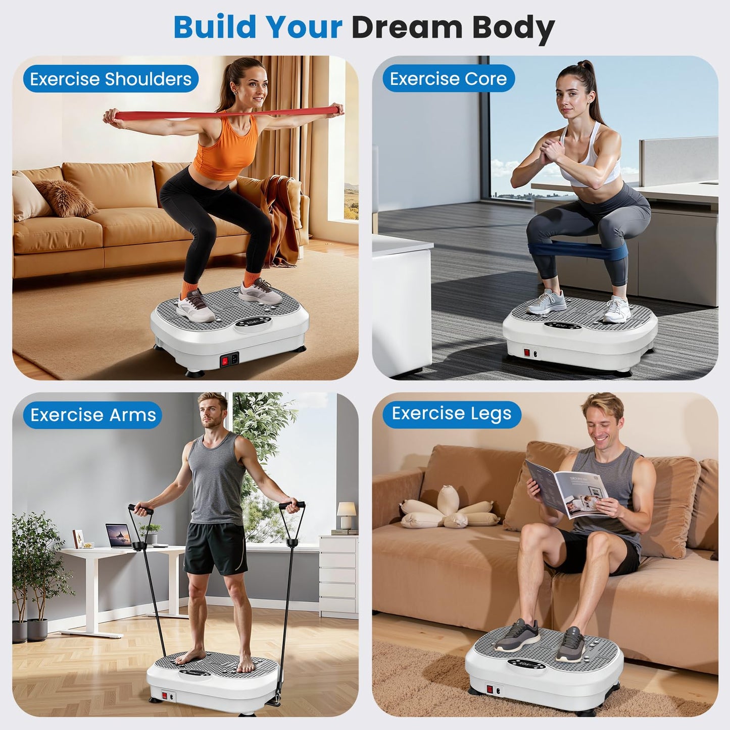NISILIN Vibration Plate Exercise Machine for Lymphatic Drainage with 200 Levels, Whole Body Fitness Workout Equipment Stand Shake Board Sport Gym for Weight Loss Fat Burner for Women Men (White)