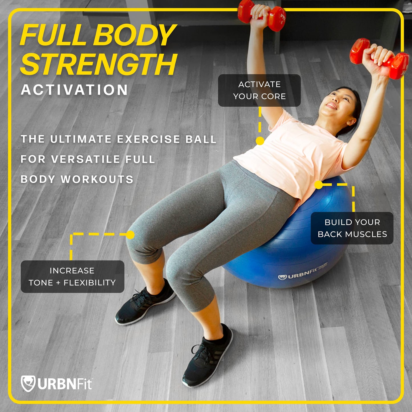 URBNFit Exercise Ball - Yoga Ball in Multiple Sizes for Yoga, Pilates, Pregnancy, Stability - Anti-Burst Swiss Balance Ball w/Quick Pump – Office Ball Chair for Home and Gym – 26 Inch - Blue