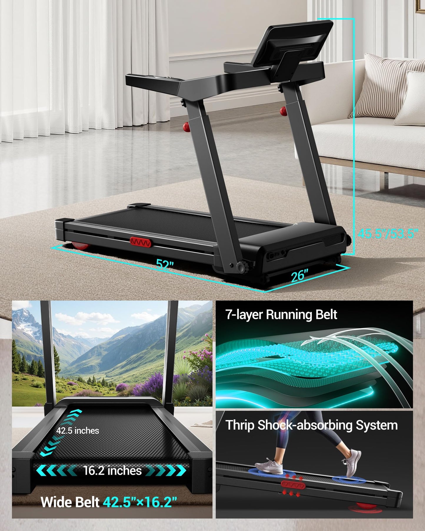 UMAY Treadmill with 20% Auto Incline, 3.5HP Quiet Brushless, 400LBS Weight Capacity, 16.2"×42.5" Running Area, 0.6–8.7MPH Speed, Folding Design for Home Gym