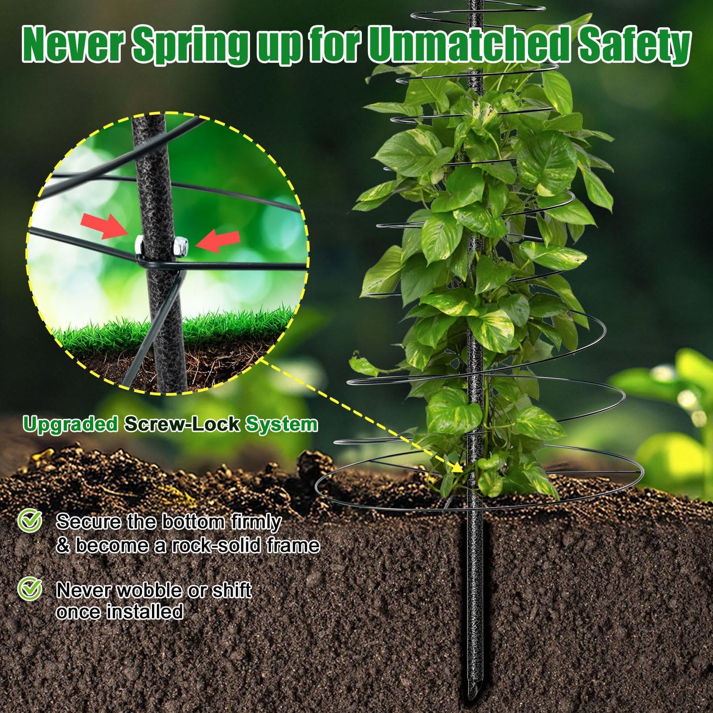 Spiral Frame Garden Trellis for Climbing Plants Outdoor - 12-72" Adjustable Heavy Duty Metal Support for Pole Beans,Snap Peas,Tomatoes,Cucumbers,Anti-Tip Plant Tower for Raised Beds, Backyard