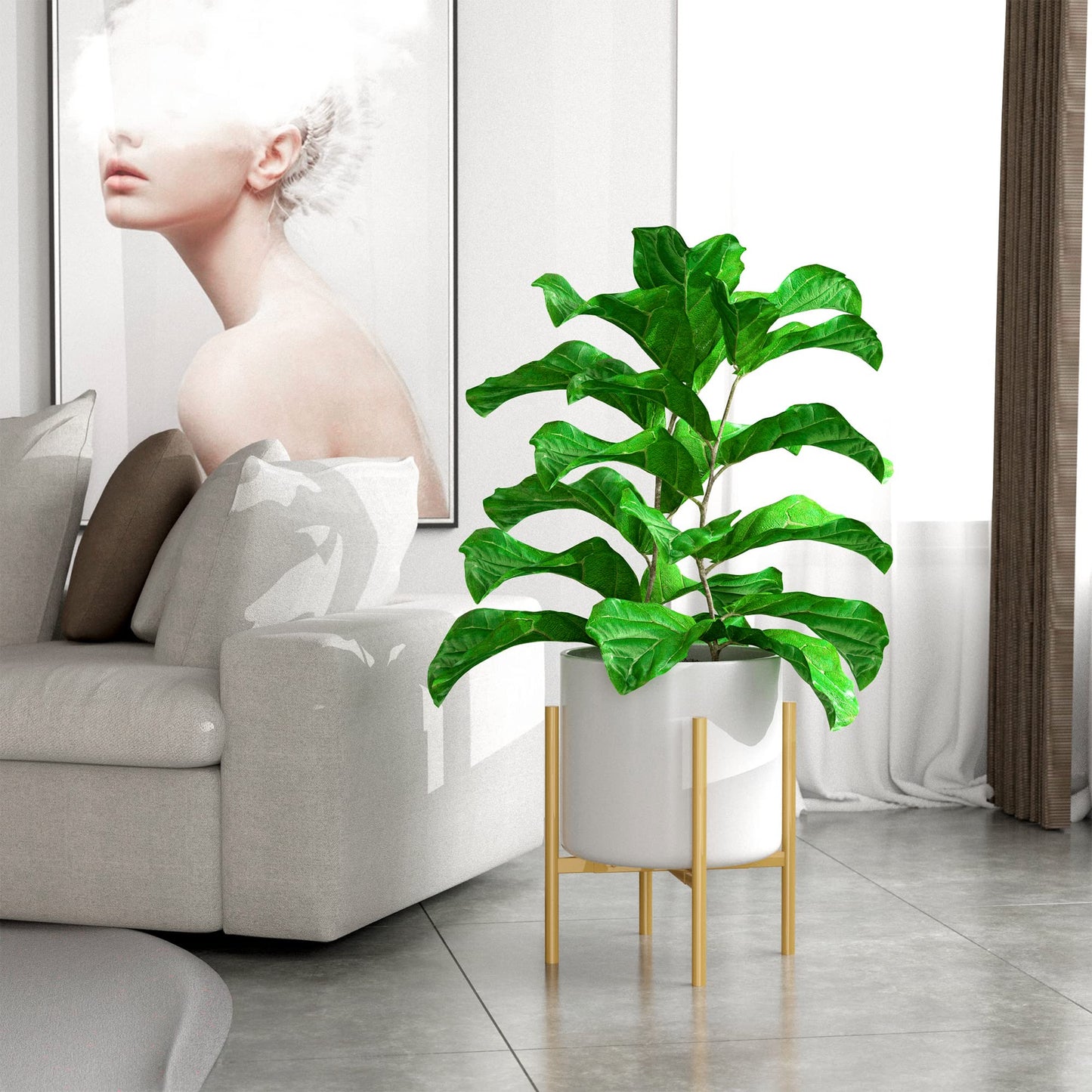 EKNITEY Adjustable Plant Pot Stand: Indoor Outdoor Modern Flower Holder Metal Plant Rack Organizer Planter Stand for Garden Patio Corner Bathroom Living Room Balcony Home Office (Gold)