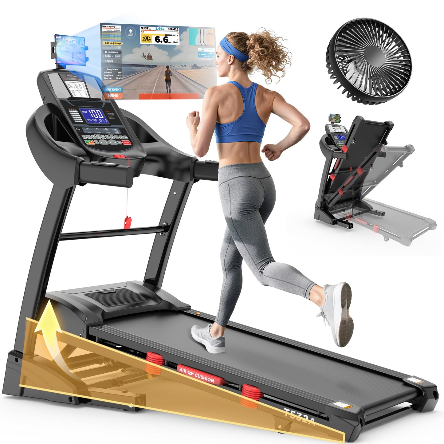 5.0 HP Folding Treadmill 400 lbs Capacity with 15% Auto Incline, Running Machine Treadmill for Home 10MPH, Bluetooth & Pulse Monitor, 71 Programs, 18" Wide Running Deck