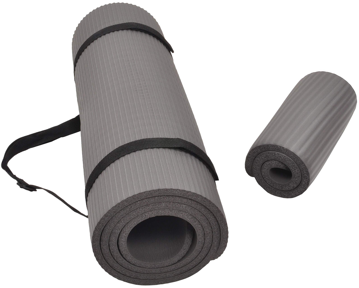 Fitvids All Purpose 1/2-Inch Extra Thick High Density Anti-Tear Exercise Yoga Mat and Knee Pad with Carrying Strap, Gray