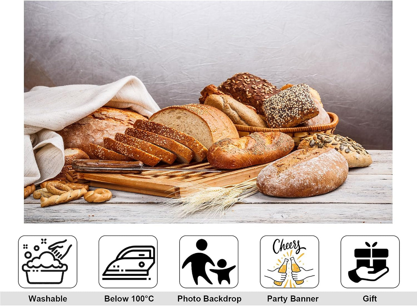 KeyWork 10x10ft Artisan Bread Assortment Backdrop Fresh Bakery Photography Background for Party Food Themed Gathering