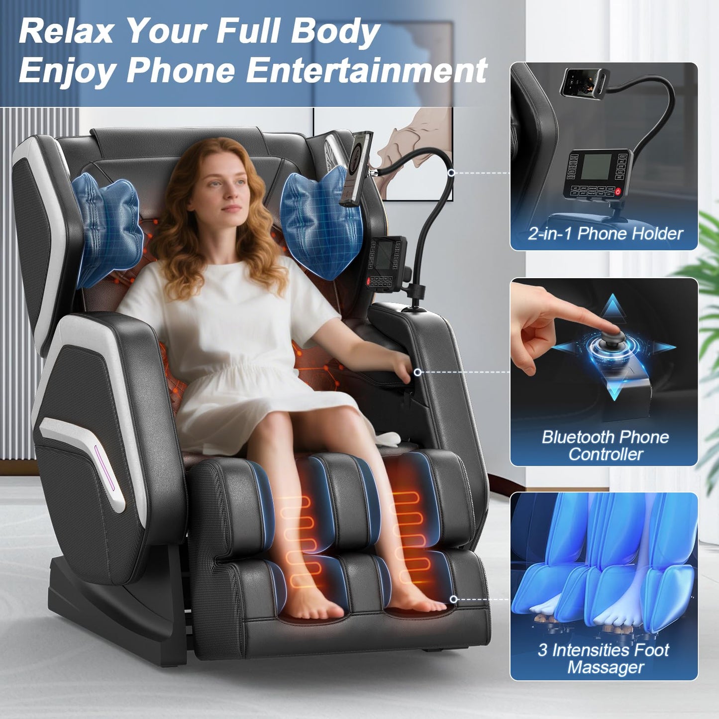 NAGLIFOR Massage Chair Full Body, Zero Gravity Massage Chair 2026 for Back Fatigue with 10 Fixed Rollers, Heating, Airbags, Phone Controller, Bluetooth Speaker, Nightlights for Living Room, Bedroom