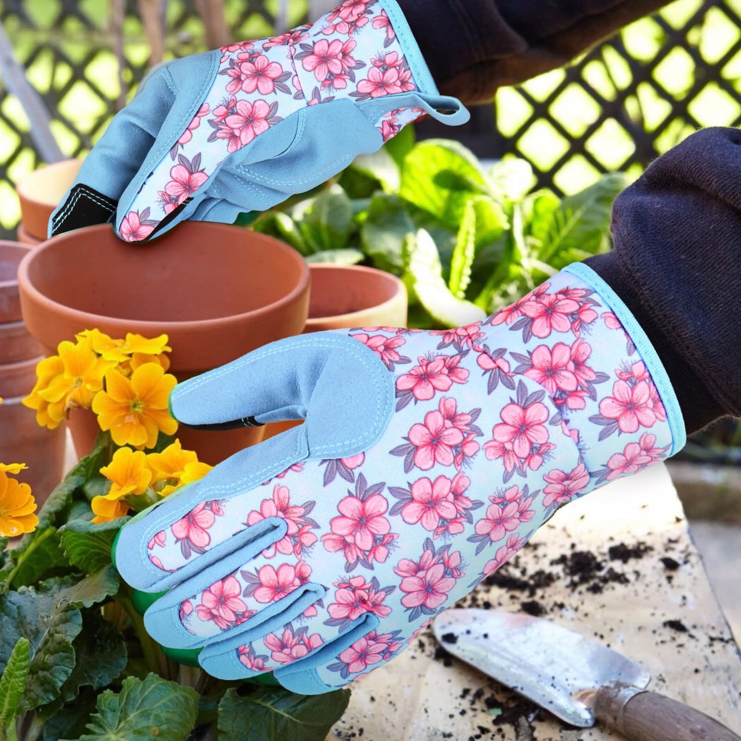 PLAYWO Gardening Gloves for Women Cute Garden Gloves Breathable Women's Work Gloves for Pruning Weeding Planting potting Gardening Gifts, Medium