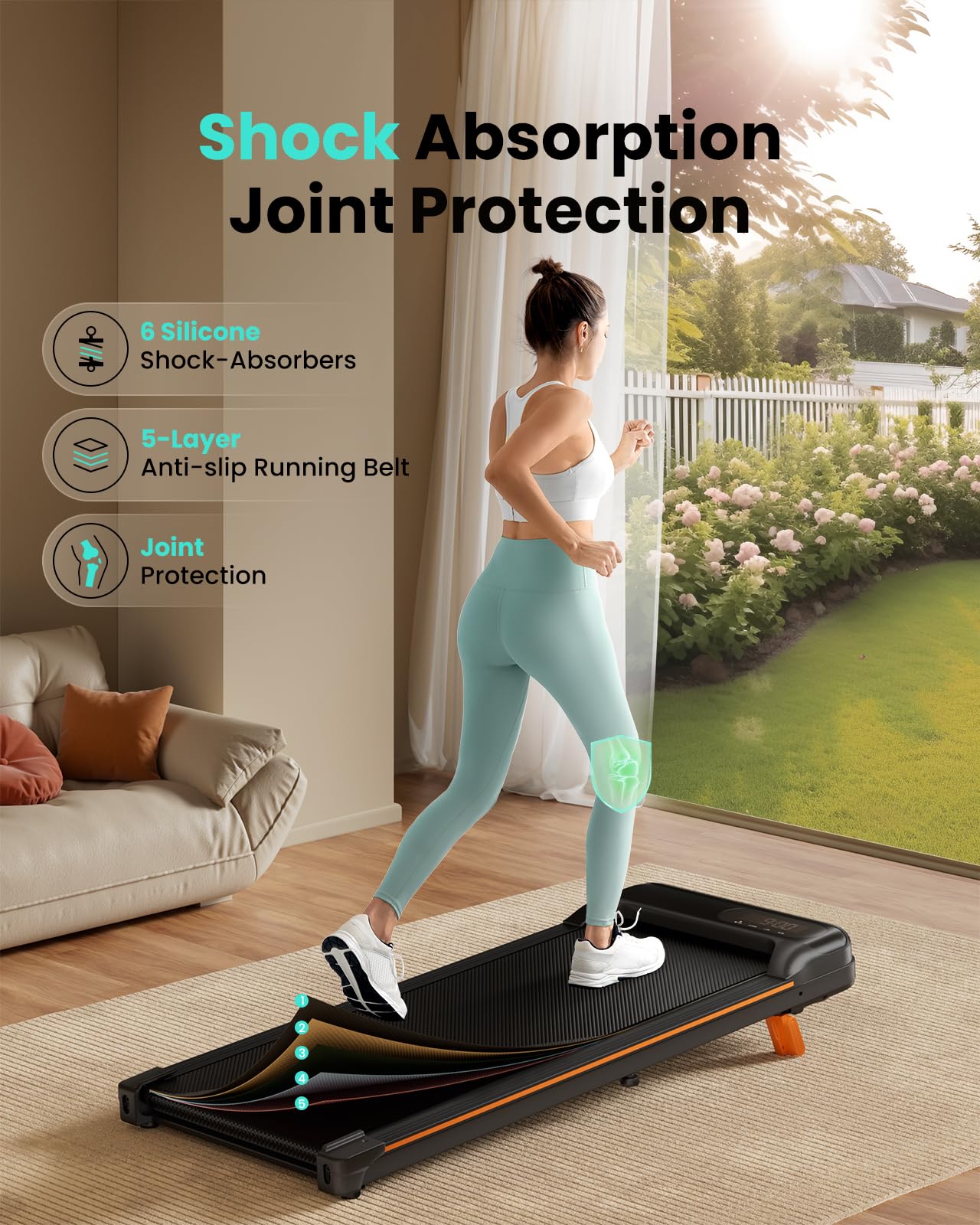 Abonow Walking Pad, Under Desk Treadmill with Incline for Home Office 2.5HP Portable Walking Treadmill with 265 Lbs Weight Capacity Walking Machine, Remote Control, LED Display - Black Orange