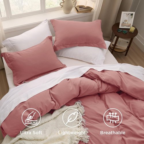 Bedsure Pink Clay Duvet Cover Set - Extra Soft 3-Piece Bedding Set, Full Size 80x90 Inches with Zipper Closure & 2 Pillow Shams