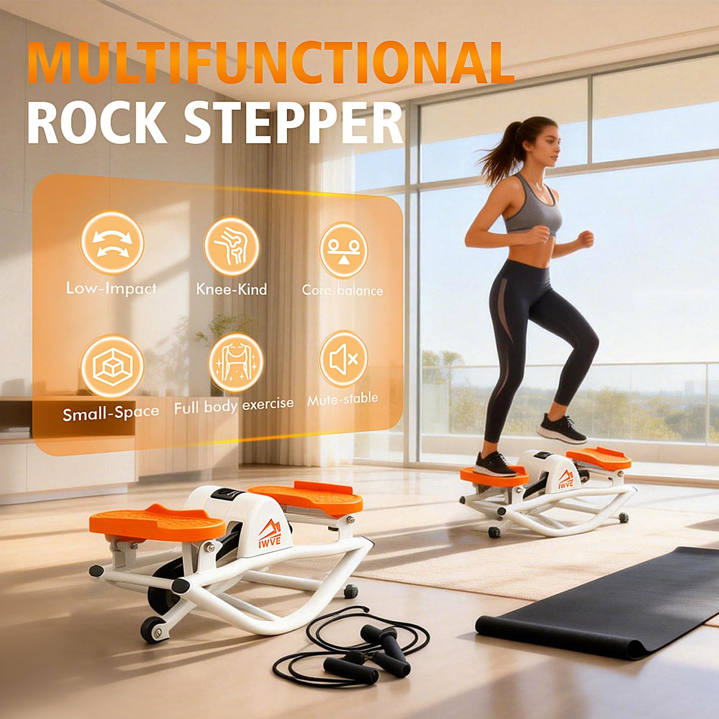 Rocking Steppers for Exercise at Home, the Rock Stepper Side to Side Stepper with 3D Motion & Resistance Bands for Full Body Cardio Workout, Quiet Low-Impact Stair Stepper, 380LBS Loading Capacity