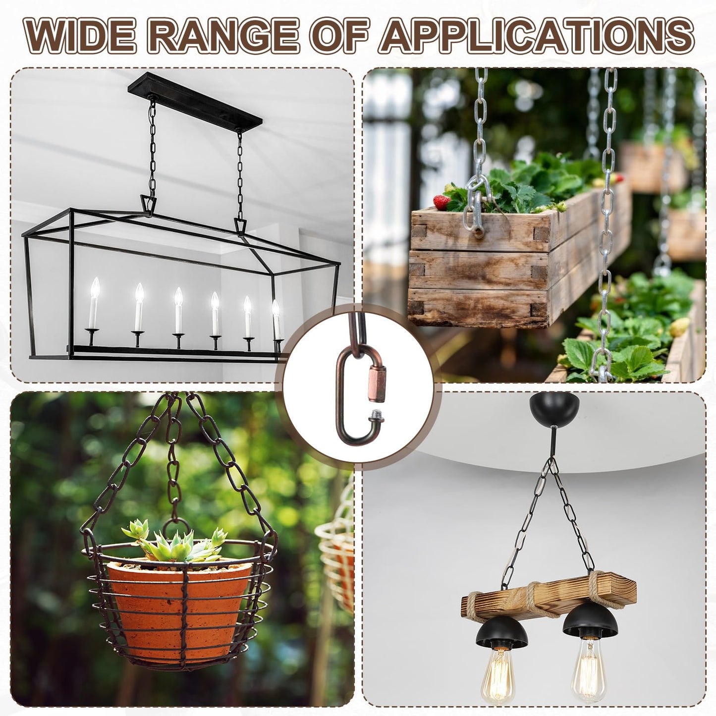 uxcell 6ft Lighting Hanging Chain, 3mm/0.12" Looping Metal Pendant Chandelier Chain Extension with 2 Quick Link Lock for Hanging Plant Pendant Chandelier Light Fixture, Red Bronze