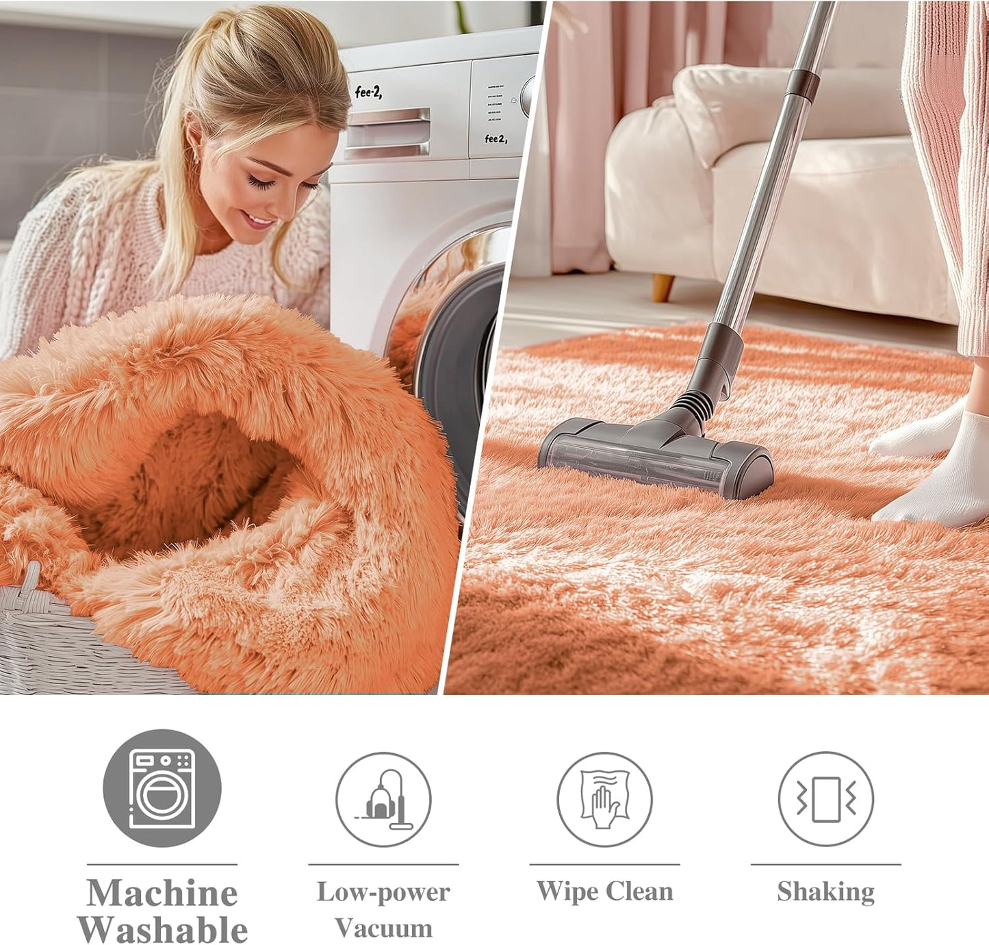 OLANLY Round Area Rug - Soft Muted Orange Shaggy Carpet, 5 ft Circle for Bedroom & Living Room Decor