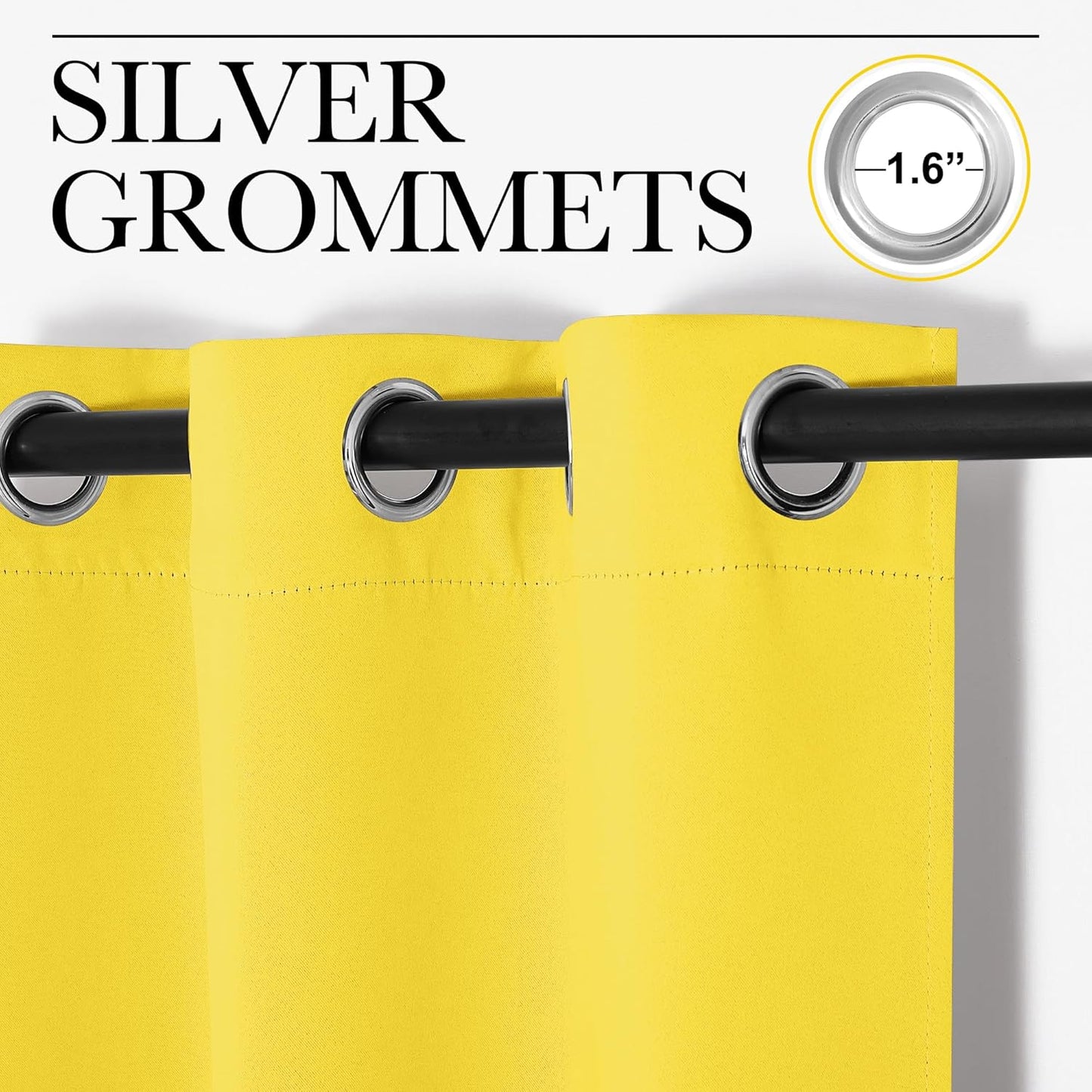 NICETOWN Thermal Insulated Bedroom Curtain Panels - Bright Yellow Grommet Drapes (34 x 45 Inch, 1 Pair)
