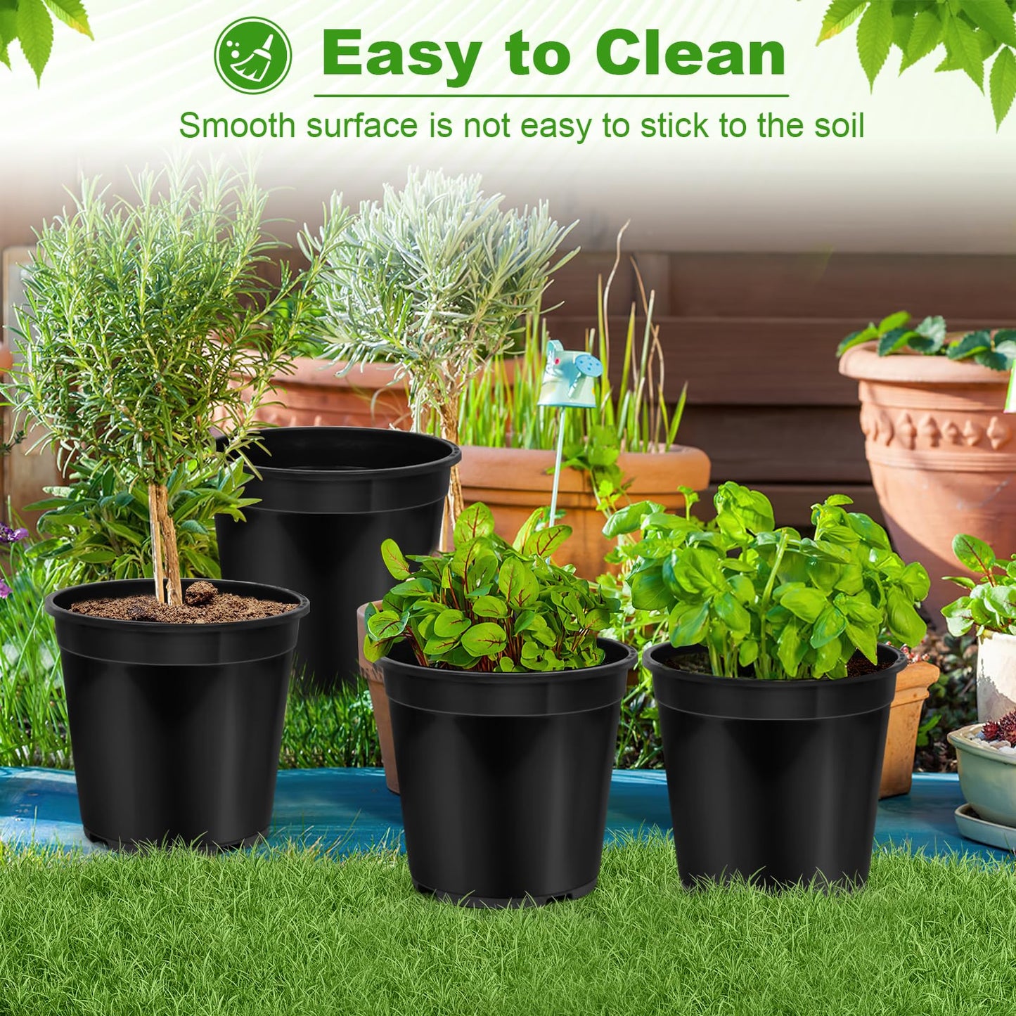 DUNPUTE 4 Pack 7 Gallon Pots for Plants, 7 Gallon Plastic Nursery Pot with Drainage Holes, Sturdy Plastic Plant Pots for Nursery Garden, Flowers, Succulent Outdoor Indoor (Black, 7 Gal- 4 Pack)