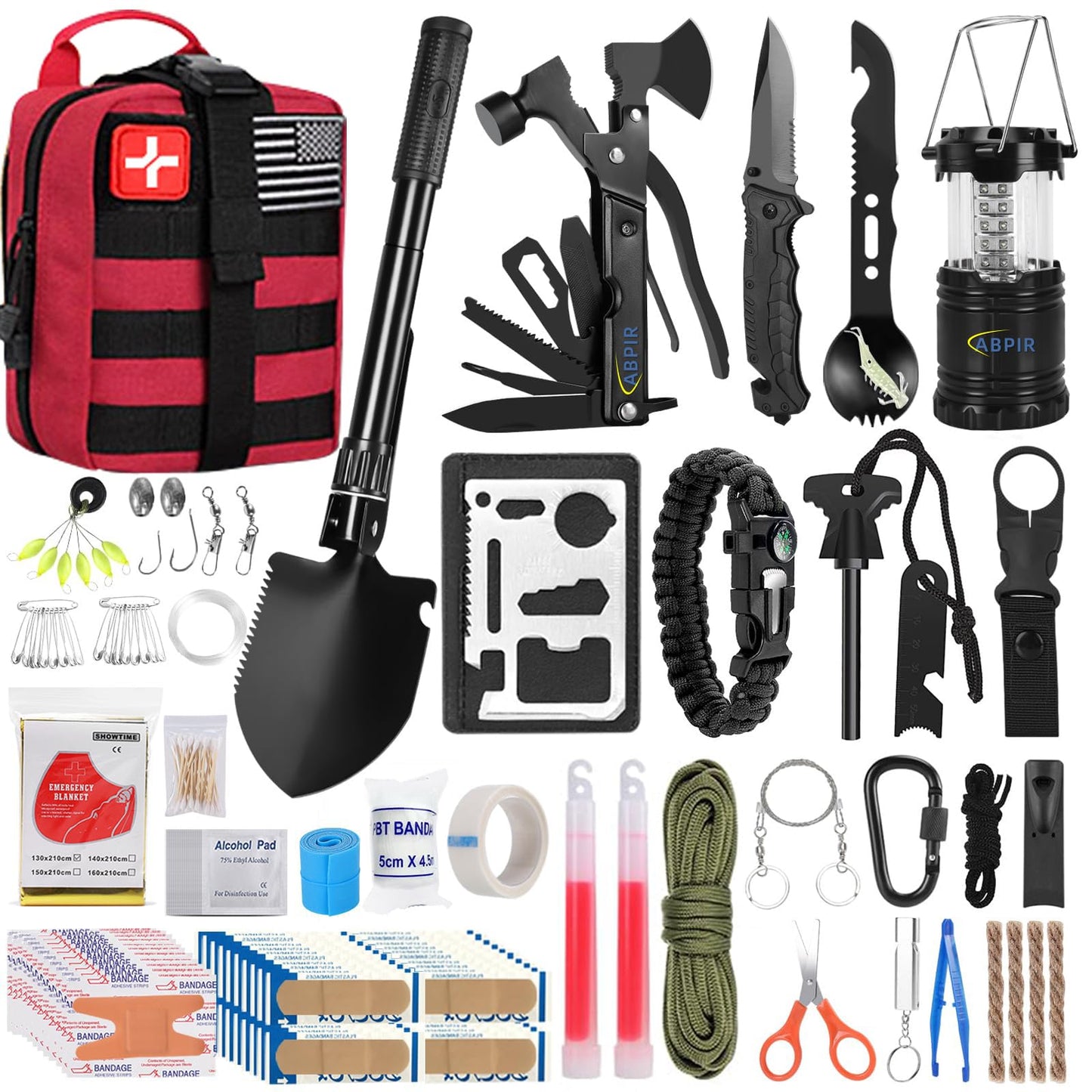 ABPIR 170 PCS Survival Kits, Survival First Aid Kit, Trauma Kit with Essential Survival Gear Emergency Medical Supplies for Hiking Camping Backpacking Outdoor Adventure, Gifts for Christmas Him Dad