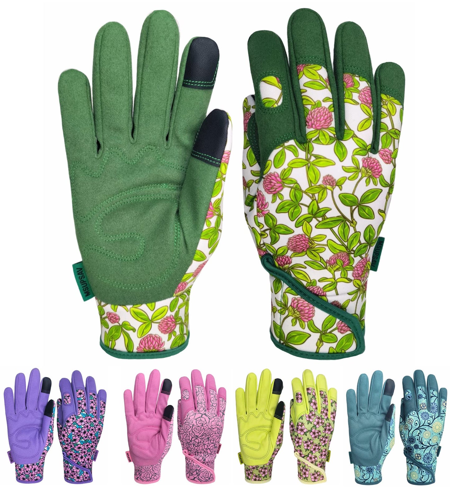 MSUPSAV Gardening Glove,Garden Gloves,Synthetic Leather Yard Work with Touch Screen,Best Gifts for Women,Green, Medium