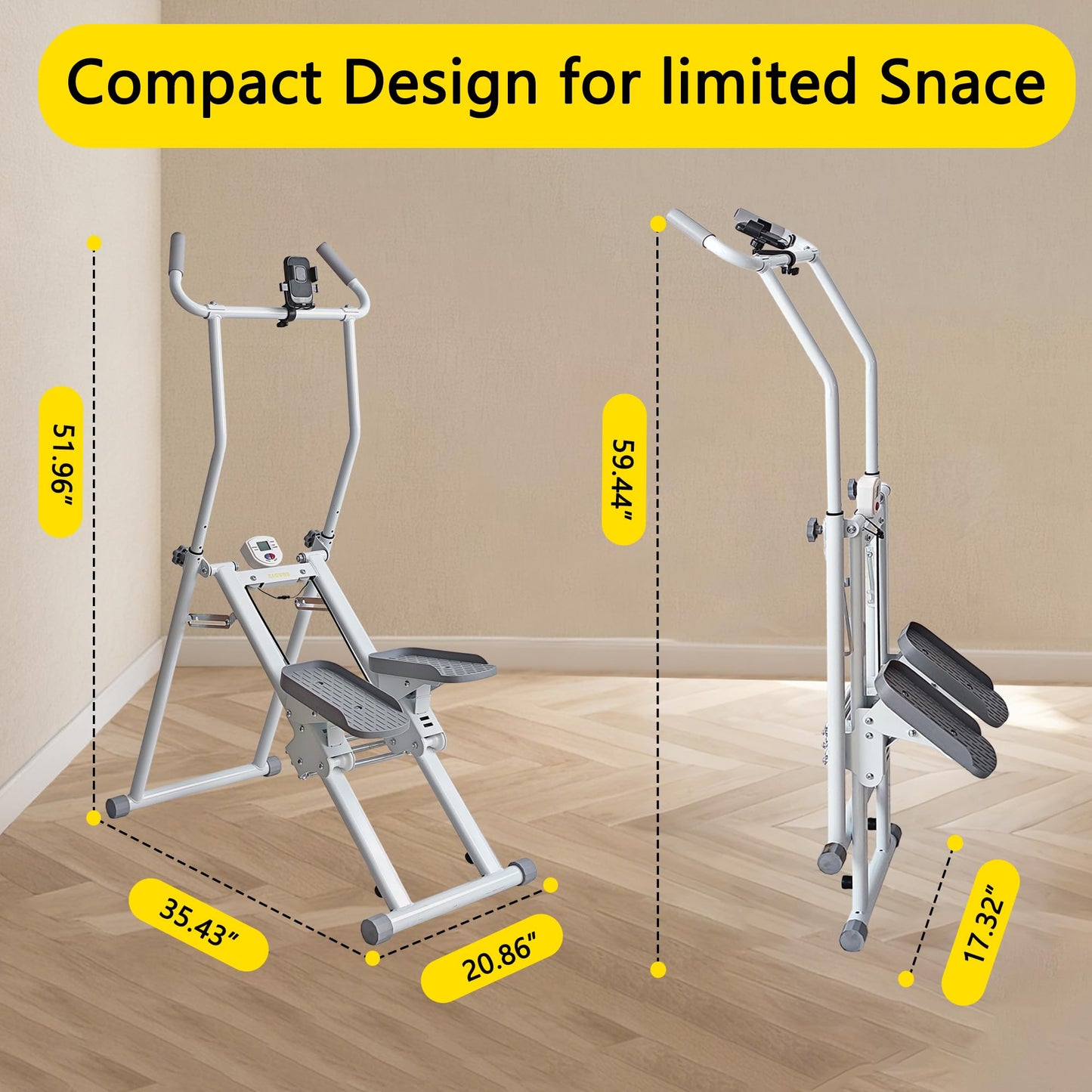 EAGWON Stair Stepper, Vertical Climber for Home Gym, Compact Folding Full-Body Cardio Machine with Extended Step Range, Adjustable Handlebar & Pedals, Suitable for Women & Men