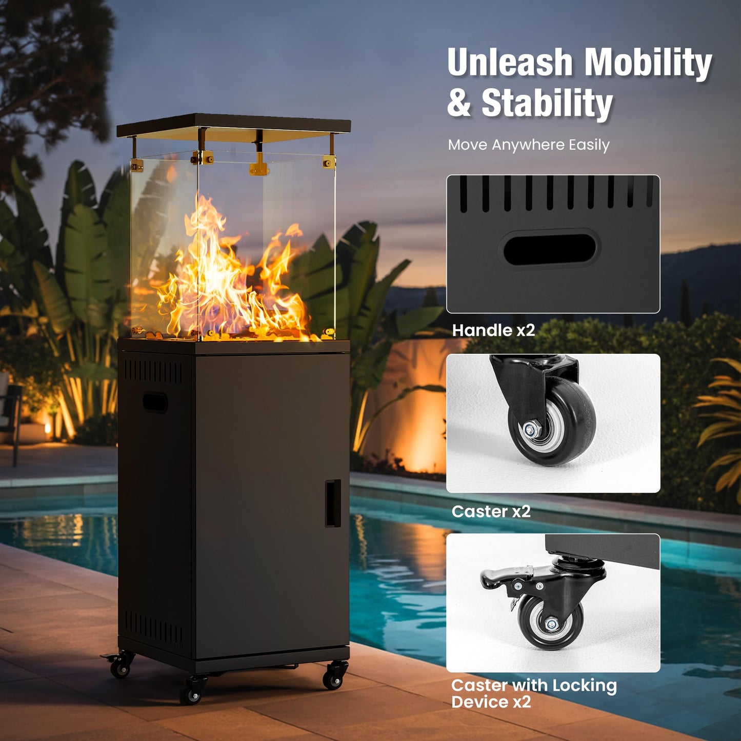 Pamapic 41,000 BTU Propane Patio Heater with Wheels & Cover,CSA Certified Outdoor Heater with Lockable Wheels for Backyard, Balcony,Garden,Weather Resistant(Ink)