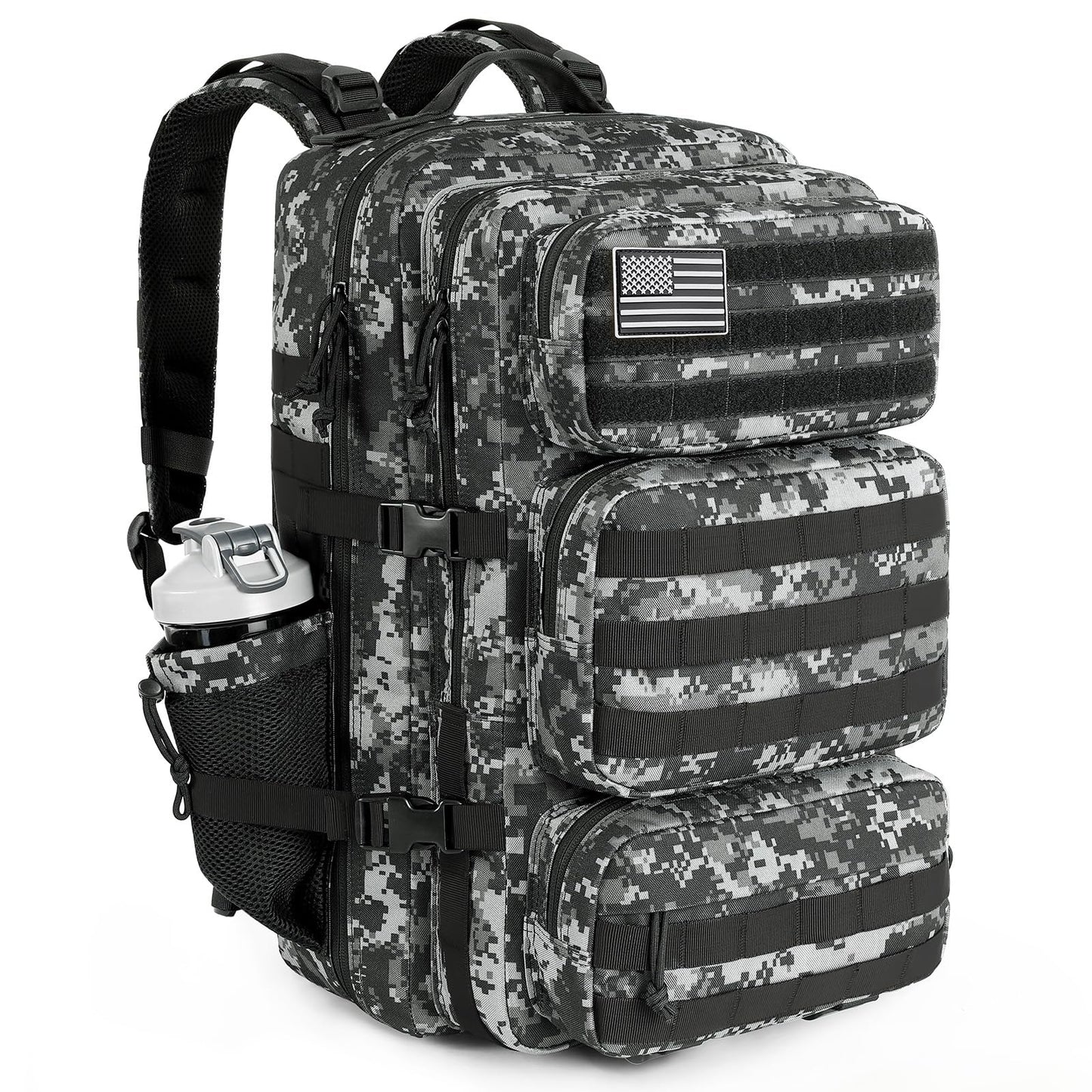 kookoomia Military Tactical Backpack 25L Day Backpack for Men Molle Army 3 Days Assault Pack Bug Out Bag Water Resistant and Heavy Duty Hiking Treeking Rucksack - Black Digital Camo
