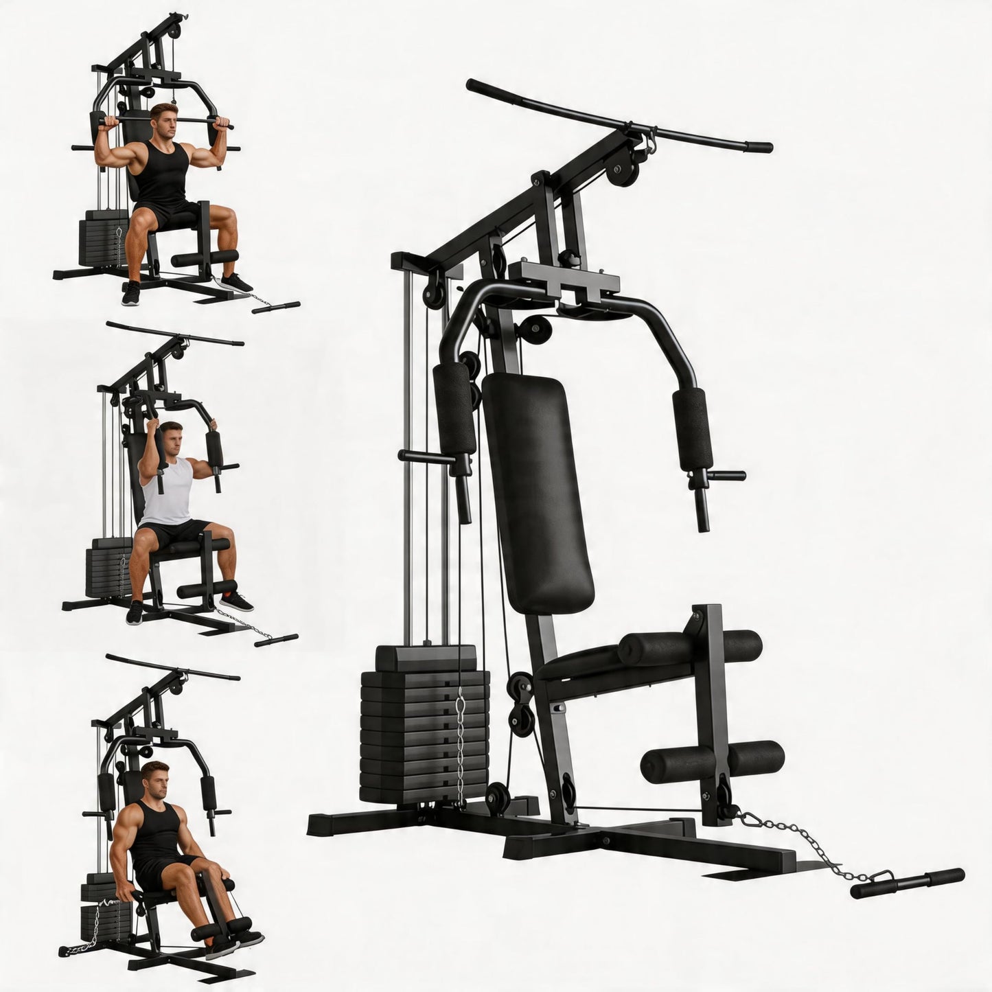 Multifunctional Home Gym Equipment with 100LB Weight Stack, Full Body Workout Machine for LAT Pulldown, Chest Press, Leg Extension & Seated Row, All-in-1 Strength Training Station