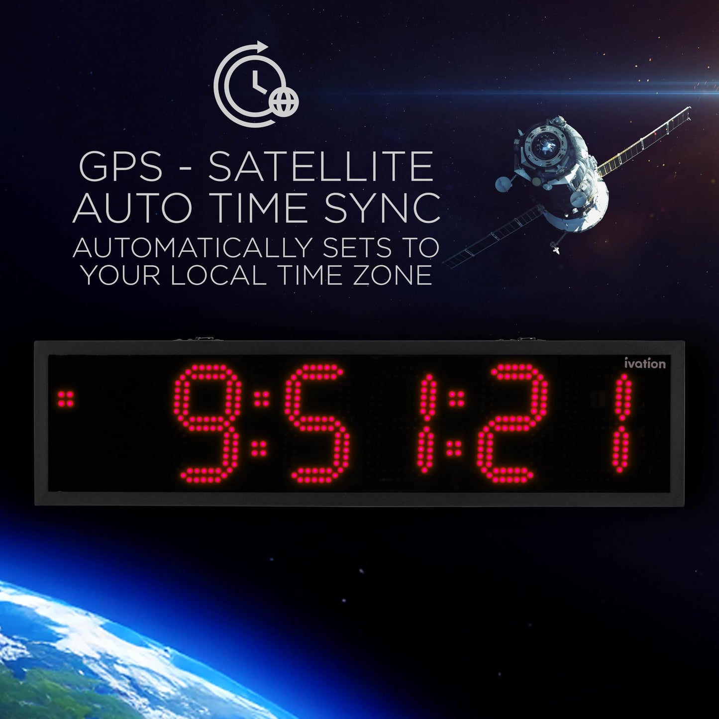 Ivation Oversized 36" Outdoor Waterproof Digital Clock, Auto Time Sync - LED Digital Clock with Large Multi Function Display - Stopwatch, Timer, Alarms, Temp & Date - Wall or Chain Mount (Red)