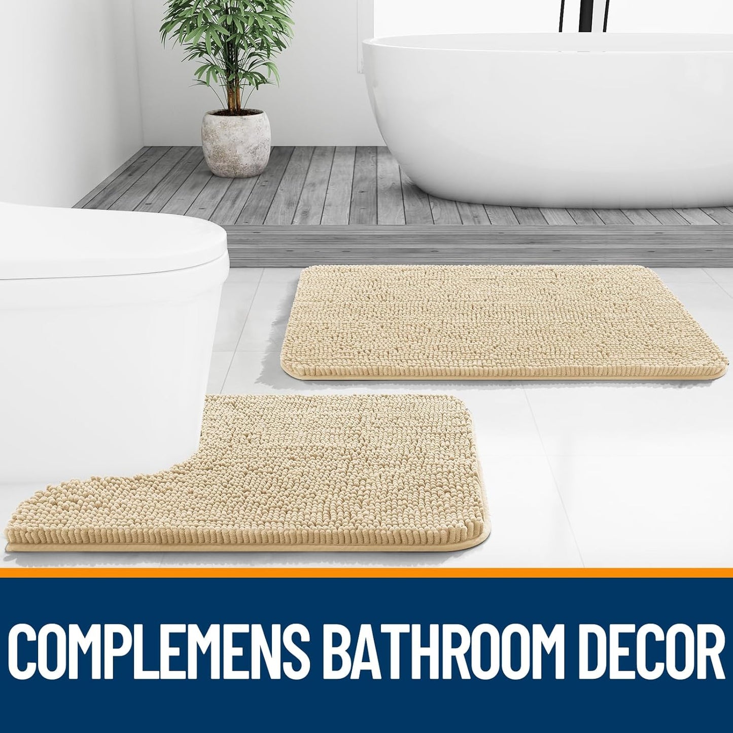 OLANLY Bathroom Rugs - Extra Soft Chenille Bath Mats | 47x20, Quick Dry & Machine Washable, Beige