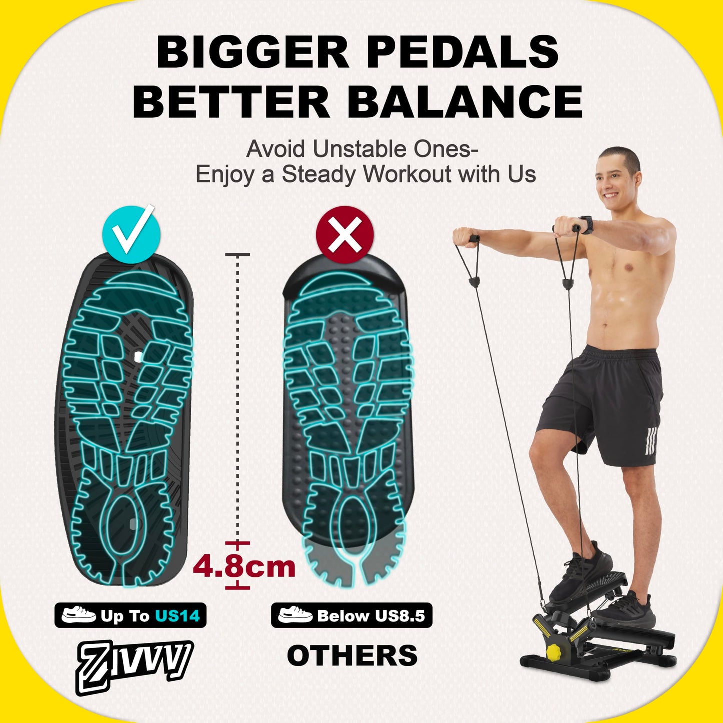 Silent 300LBS Mini Stepper Machine - Quiet Twist Stepper with Resistance Bands & LCD Monitor - Compact Home Gym Equipment for Full Body Workout