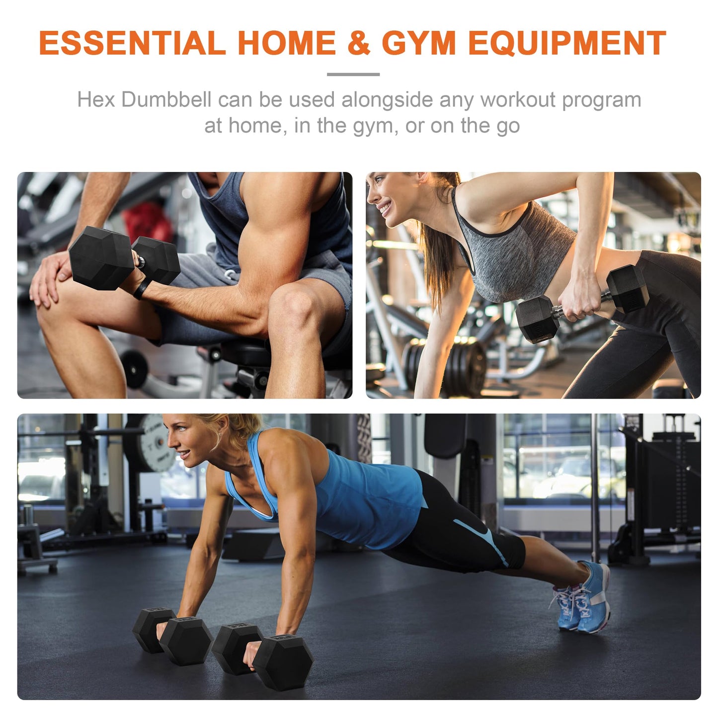 Fitvids 150LB Rubber Encased Hex Dumbbell Weight Set Contoured Handle for Muscle Toning, Strength Building & Full Body Workout
