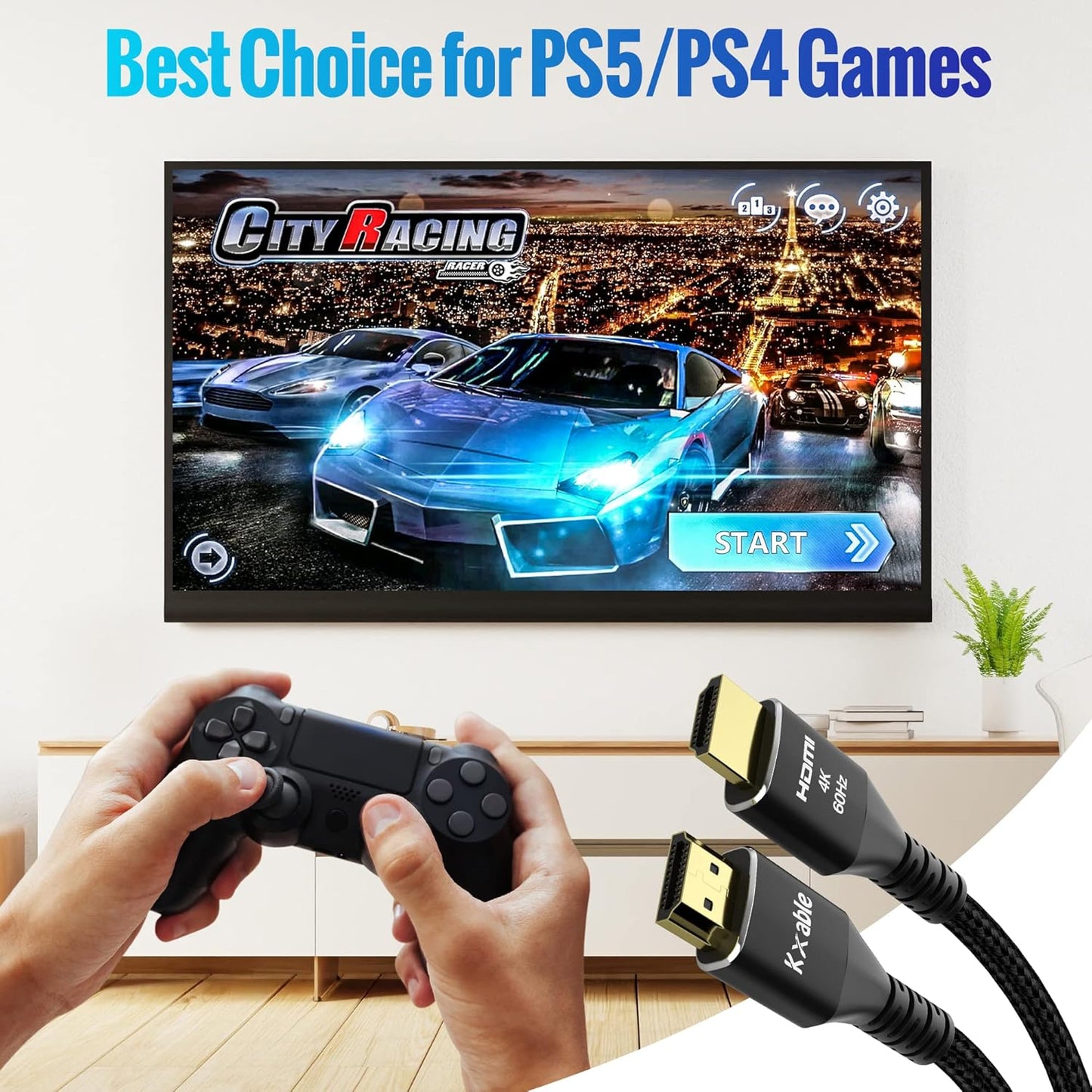 4K 6 (5 Pack), 2.0 4K 60Hz, 2K,1080P, 2.2, PS5, HDMI Cable Feet Ultra HD HDMI Cable, Nylon Braided & Gold-Plated