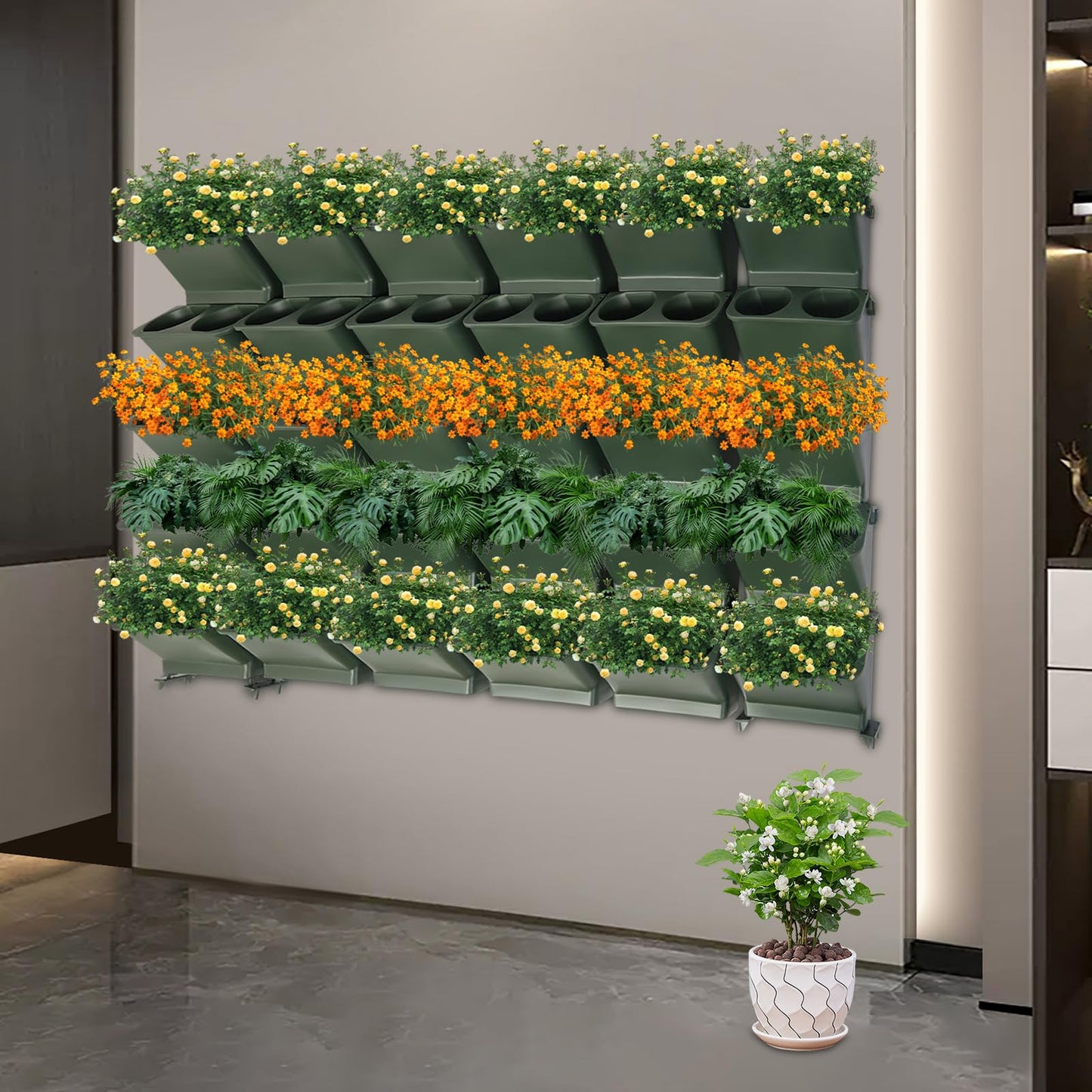 HOLMZCED 30 Pcs Wall Mounted Planter, Wall Flower Pot Holder Plastic Hanging Planter Vertical Wall Plant Container Green for Indoor Outdoor Plants