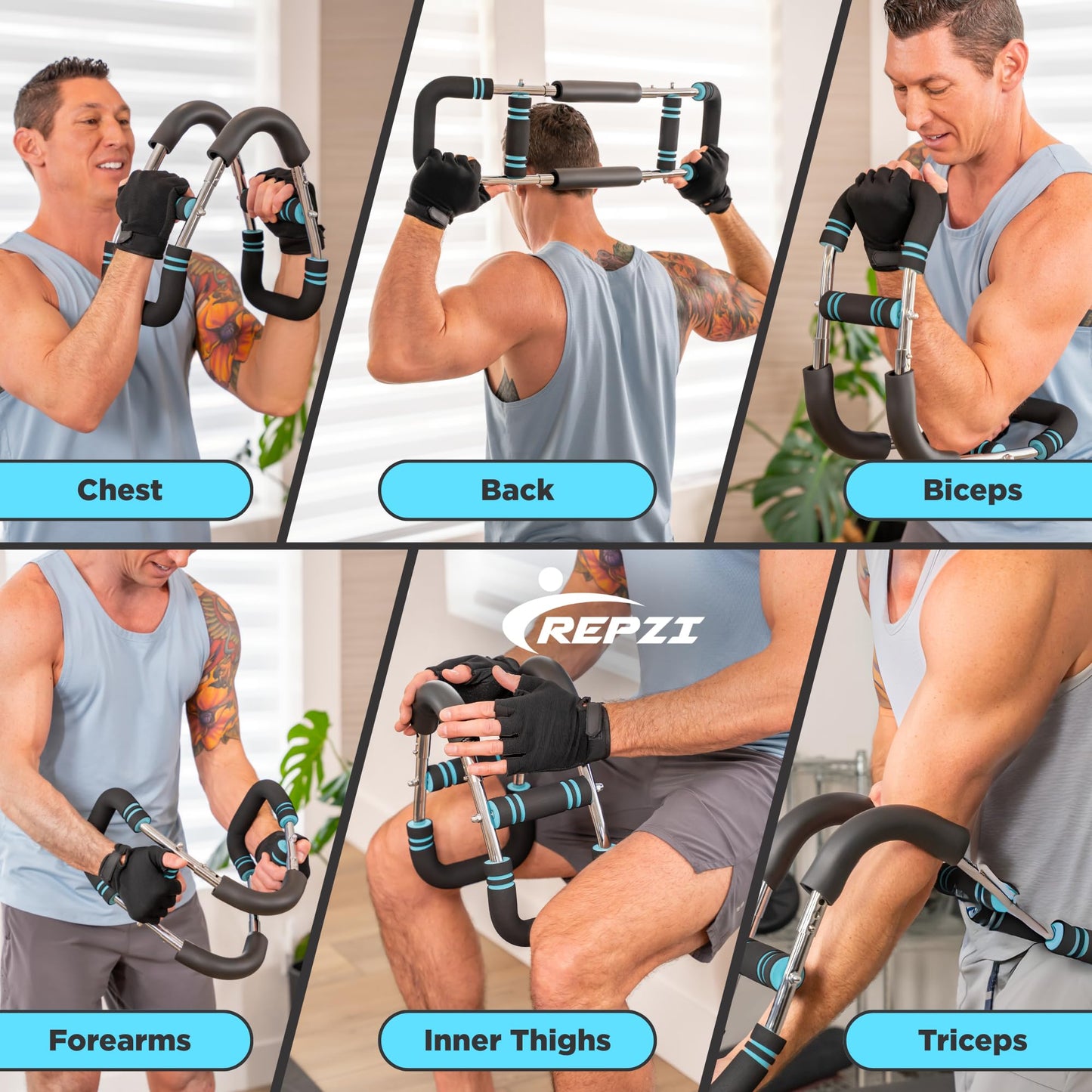 Premium Twister Arm Trainer by REPZI for Chest Workout Equipment 30 to 160 lb, Adjustable 3 Resistance Levels Arm Trainer for Men & Women, Home Gym Upper Body Workout Equipment with Gloves & Carry Bag