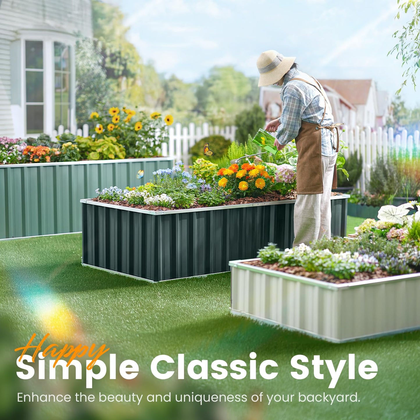 KING BIRD Raised Garden Bed 68" x 36" x 24" Heightened Galvanized Steel Metal Planter Box Outdoor for Deep-Rooted Vegetables, Flowers, Large Raised Bed Kit (Ivory)