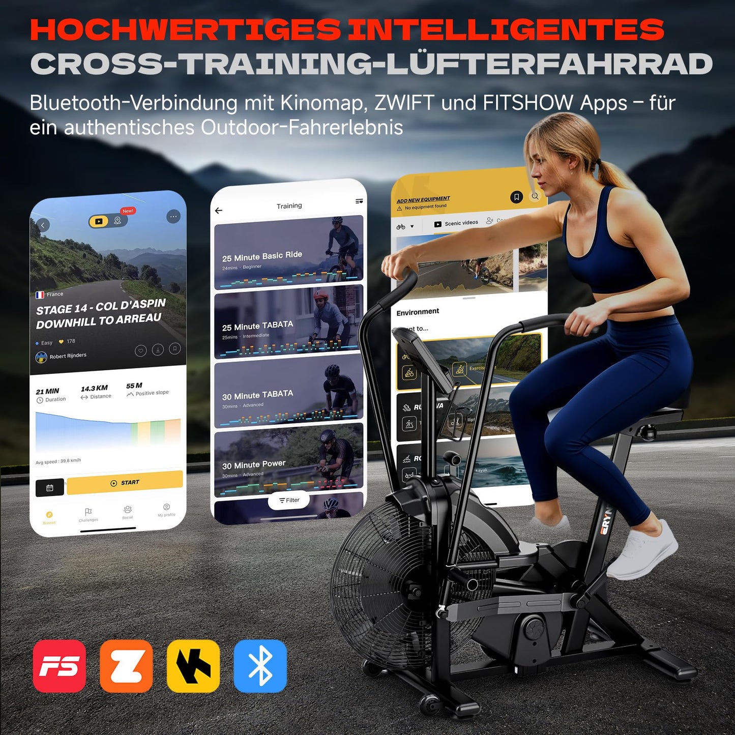 Eryntix Dual Resistance Air Bike, Magnetic & Air Fan Bike with APP Connection, ISCC PLUS Certified, Dual-Action Handlebars for Home Gym HIIT Cardio Full Body Workout(Matte Black)