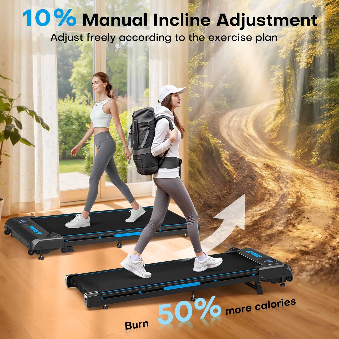 FOUSAE Walking Pad Treadmill, 6.2MPH Under Desk Walking Pad with 10% Incline, Treadmills for Home with Double Frame, 2.75HP Brushless Drive, 12 HIIT Programs, Remote Control, 350LBS Capacity