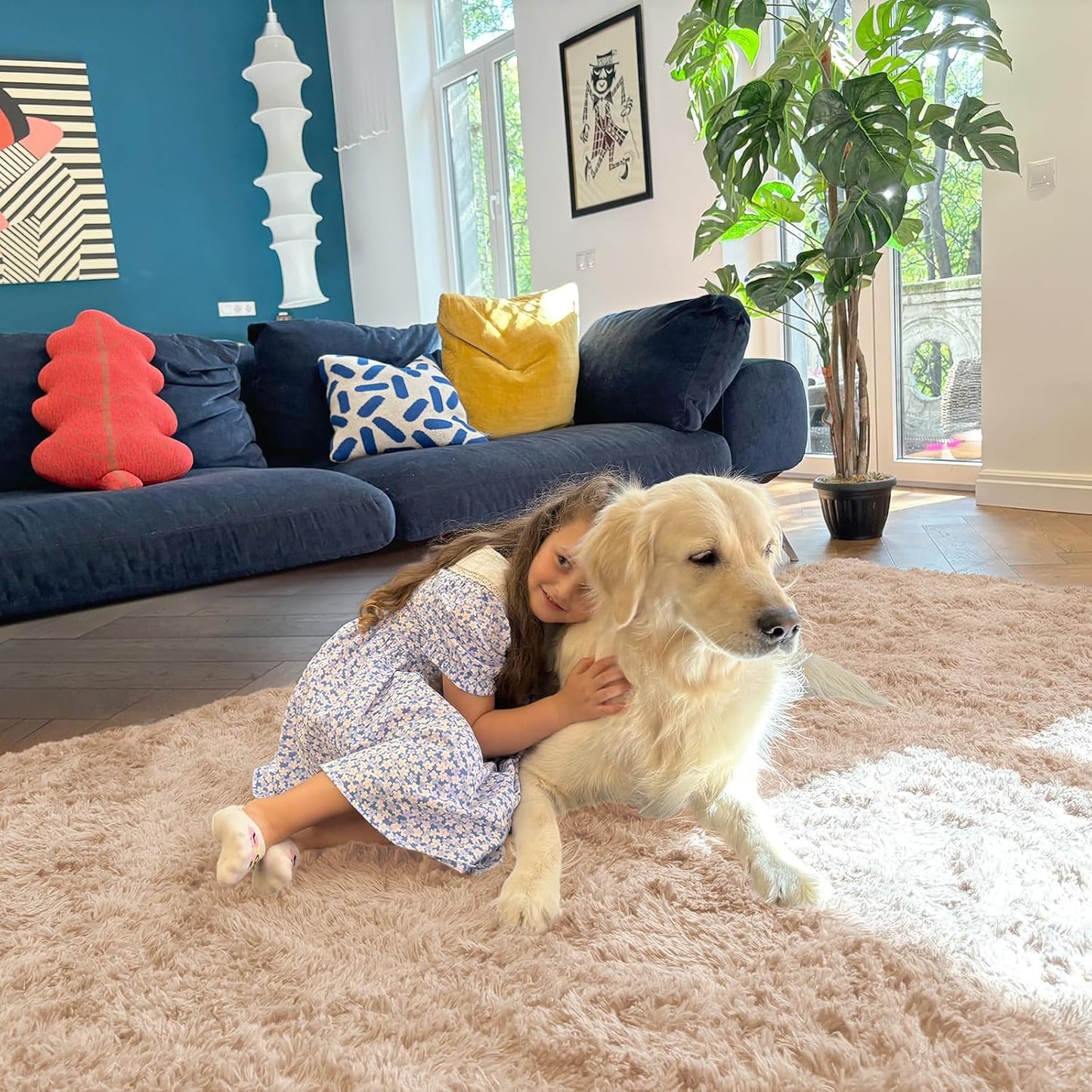 OLANLY Large Area Rug - Soft Fluffy Shaggy Indoor Carpet for Living Room & Bedroom | 8x10, Beige