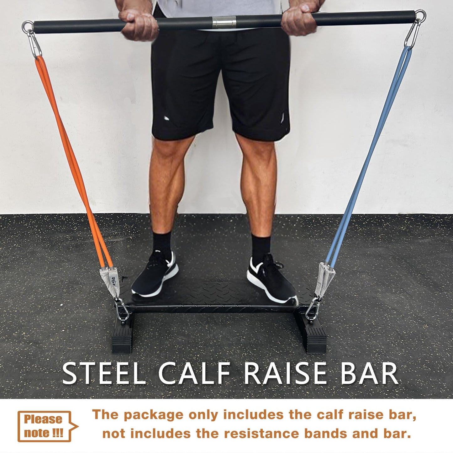BLUSLM Multifunctional Steel Calf Raise Bar, Wide Standing Calf Raise Block for Calves Stretching, Foot Stretch Platform, Anti-Slip Squat Machine for Home Gym Workout (Black calf bar 01)