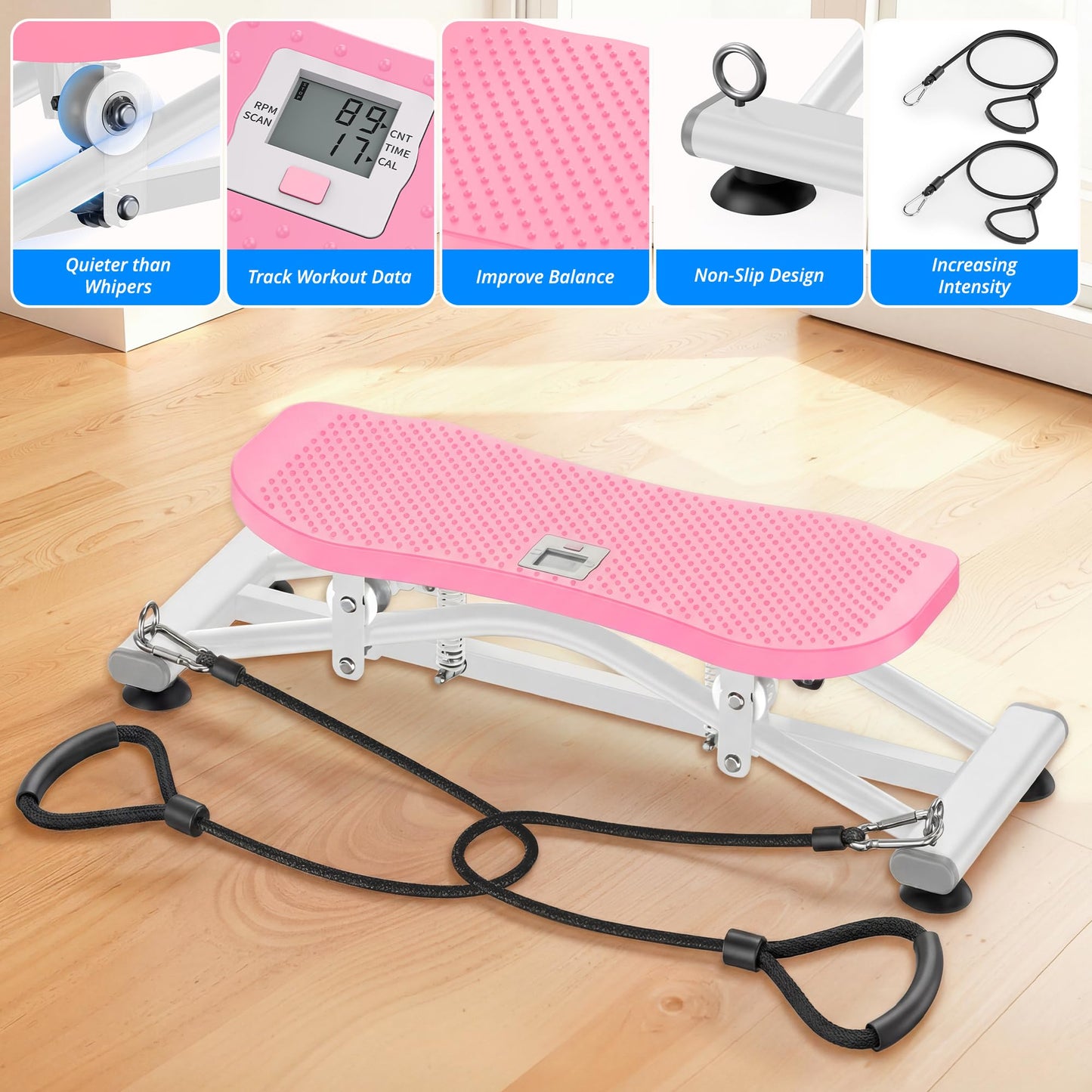 RYGEO Balance Board with Resistance Bands, Versatile Rocking Stepper, Wobble Board Featuring LCD Monitor, 332 lbs High-Capacity Ski Twister Trainer for Full Body Exercise at Home
