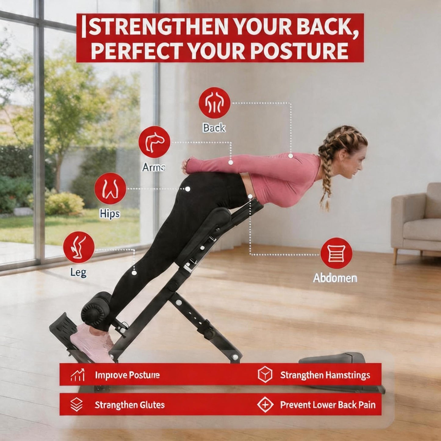 6 Height & 5 Angle Adjustable Roman Chair Hyperextension Bench - Multi-Function Back Extension Machine for Glutes, Hamstrings & Core - Foldable with Transport Wheels for Home Gym