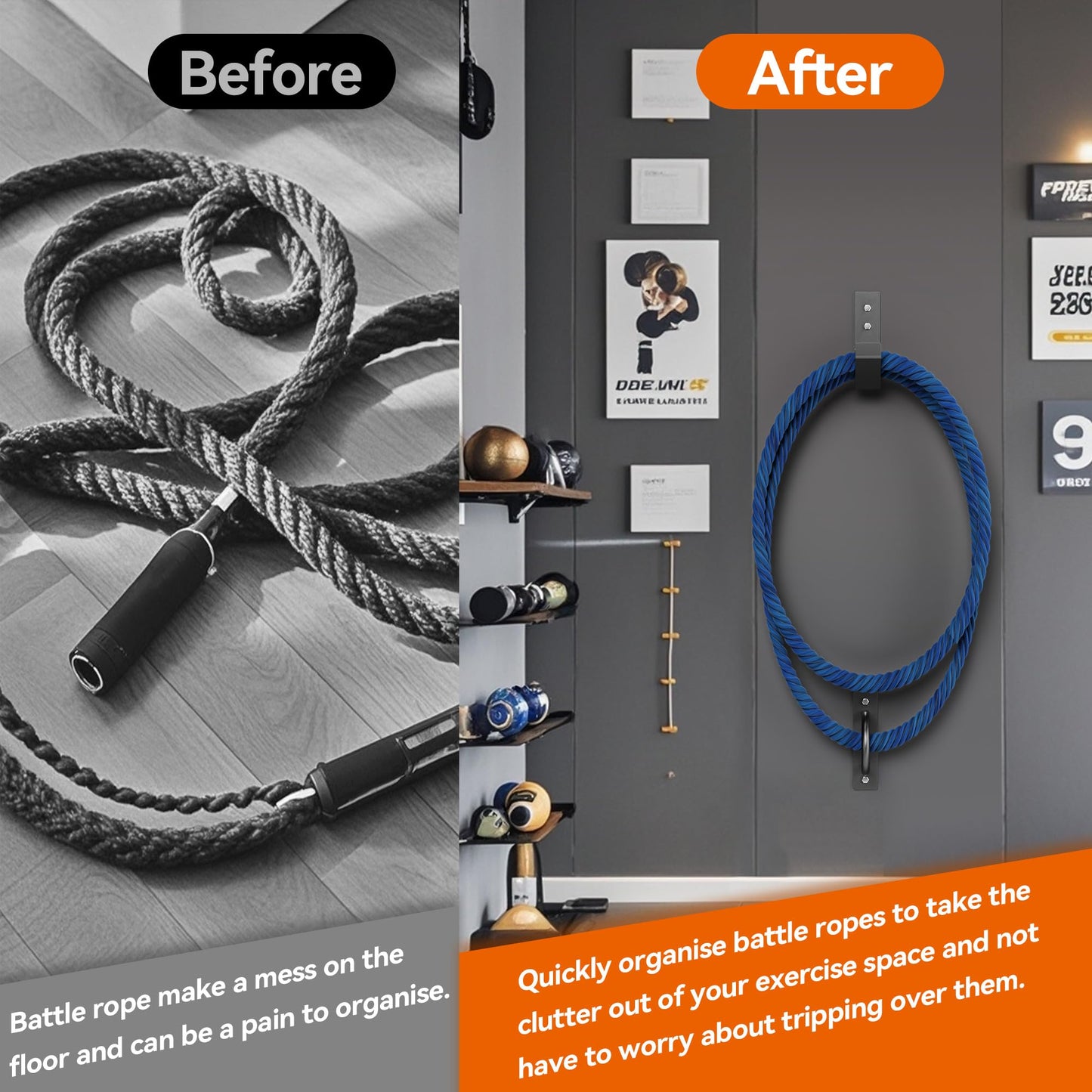 YUEYIN Battle Rope Wall Anchor Kit, Heavy Duty Steel Wall Anchor with Training Rope Organiser, Fitness Rope Wall Mount, Black