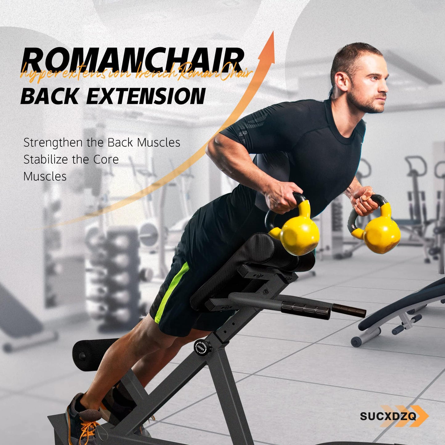 SUCXDZQ Roman Chair Back Extender - Angle & Height Dual Adjustable Hyperextension Bench for Home Gym - Adjustable Back Exercise Machine Fitness Equipment (Black)