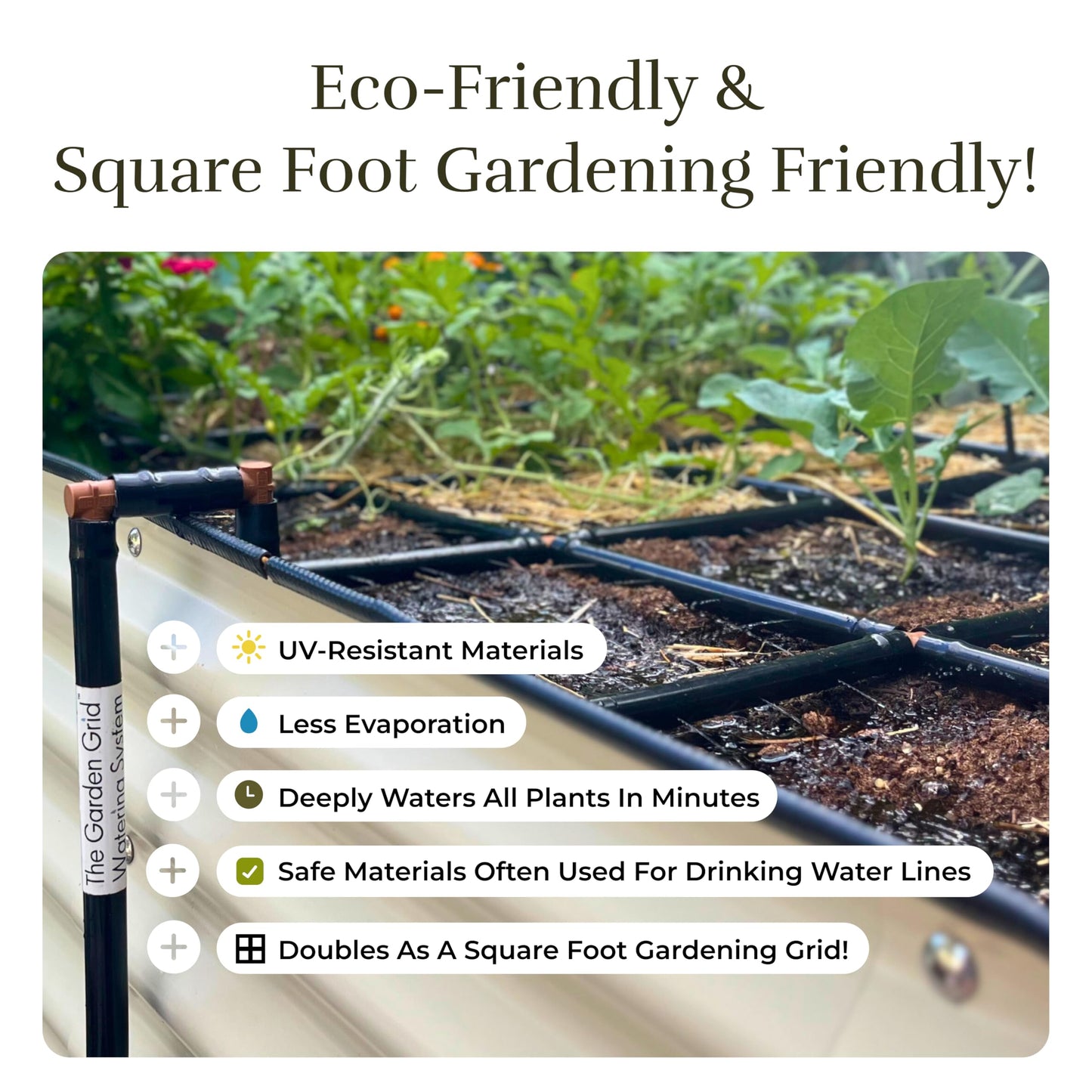 Garden Grid Watering System, 3x6 | Raised Garden Bed Drip Irrigation System - But Better | Pre-Assembled, Waters Every Plant Evenly, 2-Min Setup | Square Foot Gardening | US-Made | Standard 33.5"x66"