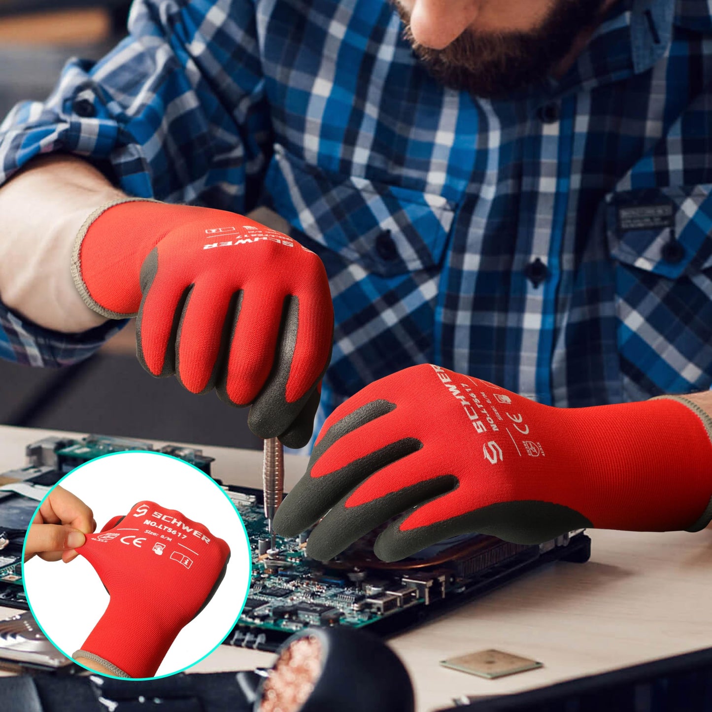 Schwer Ultra-Comfort Safety Work Gloves MicroFoam Nitrile Coated, Seamless Knit Nylon Glove for Men and Women, 6/12 Pairs, Abrasion Resistant, Non Slip, Breathable, LT5617, L