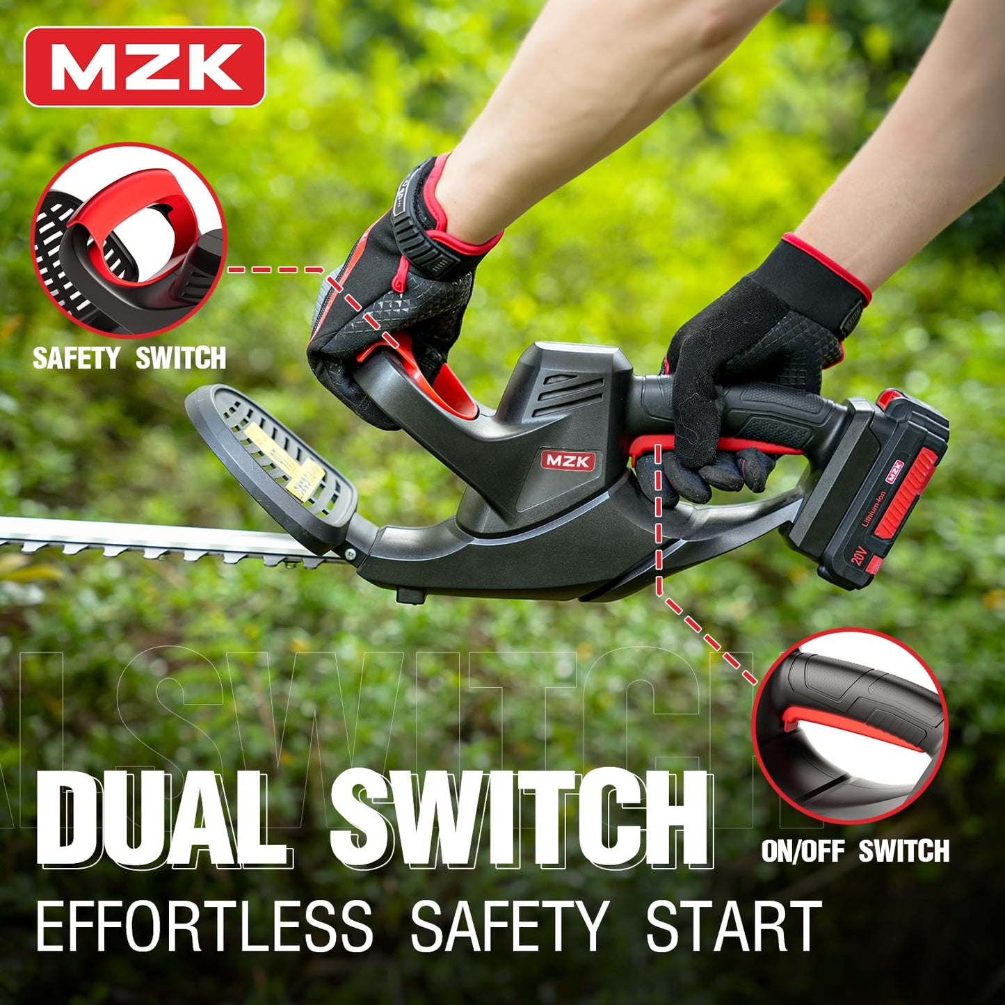MZK 22'' Cordless Hedge Trimmer, 20V Bush Trimmer, Handheld Hedge Cutter, Grass Shrub Trimmer, Lightweight & Compact Trimmer(Battery & Charger Included)